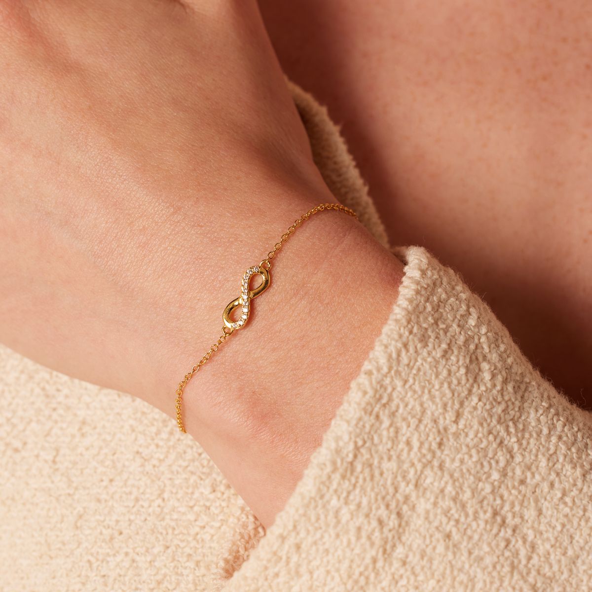 Armband, 925 Silber, vergoldet, Infinity-Zeichen und Zirkonia