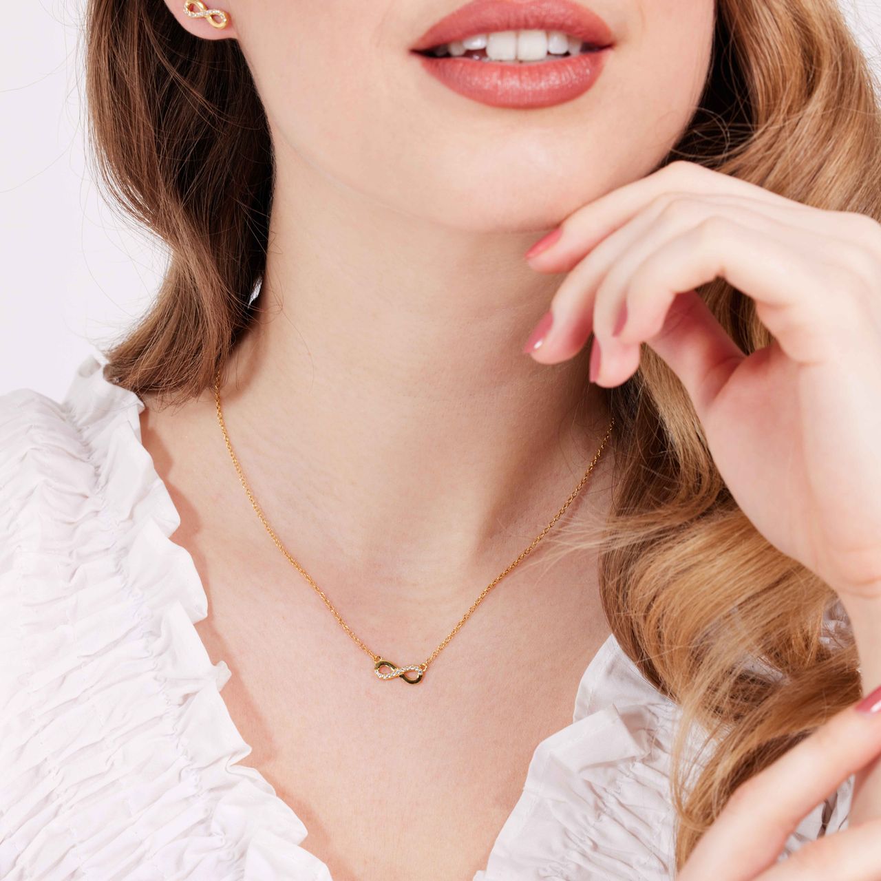 Kette & Anhänger, 925 Silber vergoldet, Infinity, Zirkonia