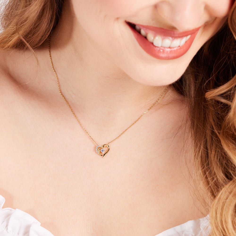 Zilveren goldplated ketting met hanger hart met zirkonia voor dames
