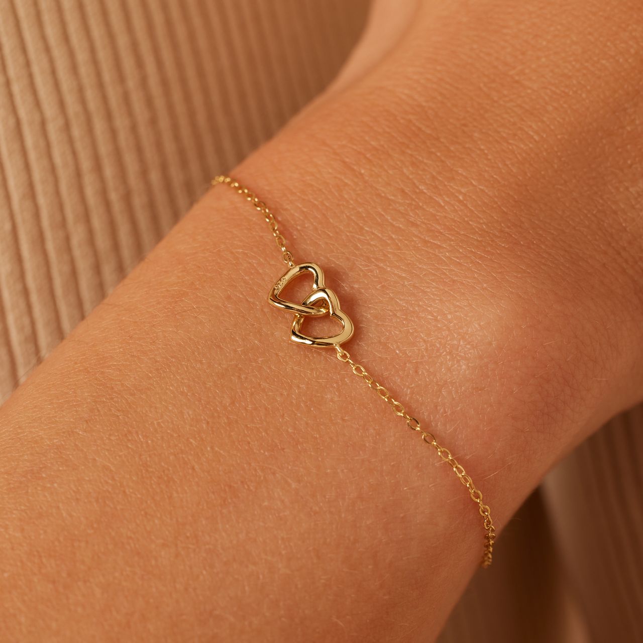 Armband, Silber 925, vergoldet, 2 Herzen