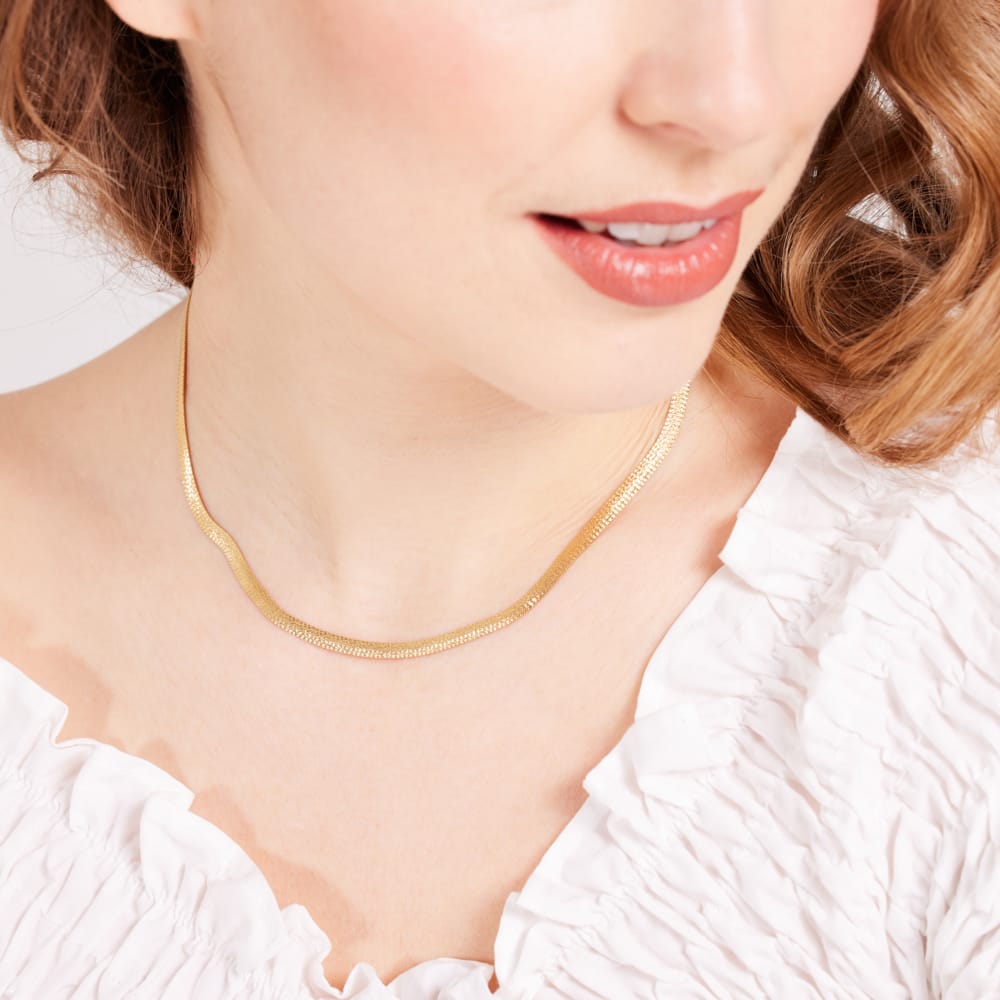Gerecycled zilveren goldplated platte ketting bewerkt