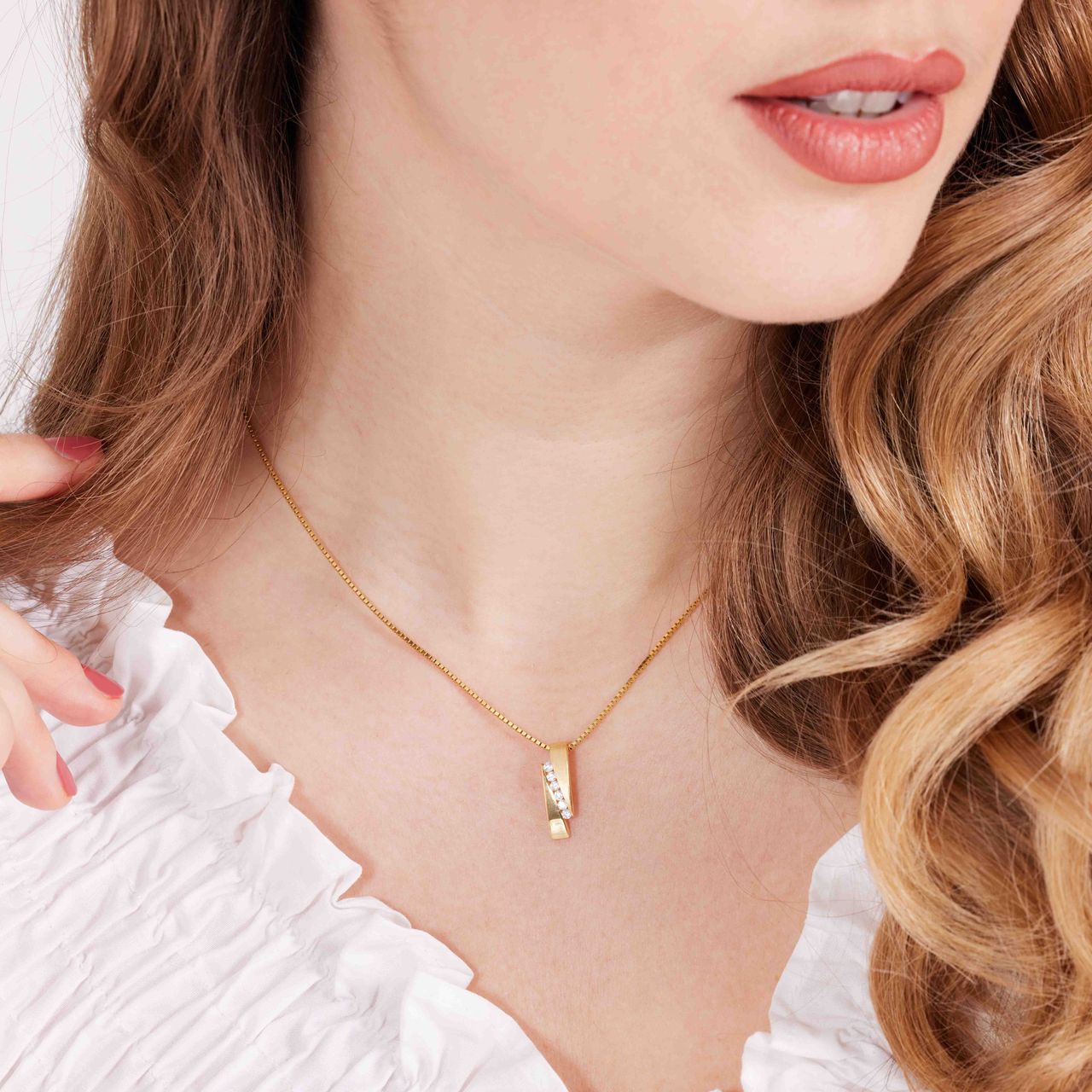 Zilveren goldplated ketting mat/glans zirkonia