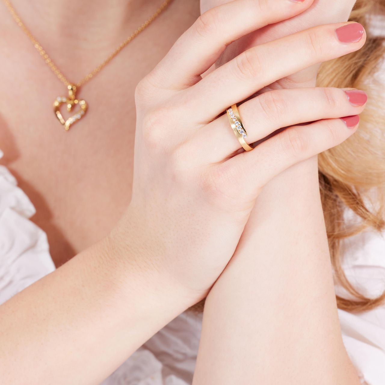 Ring, 925 Silber, vergoldet, matt/glänzend, mit Zirkonia