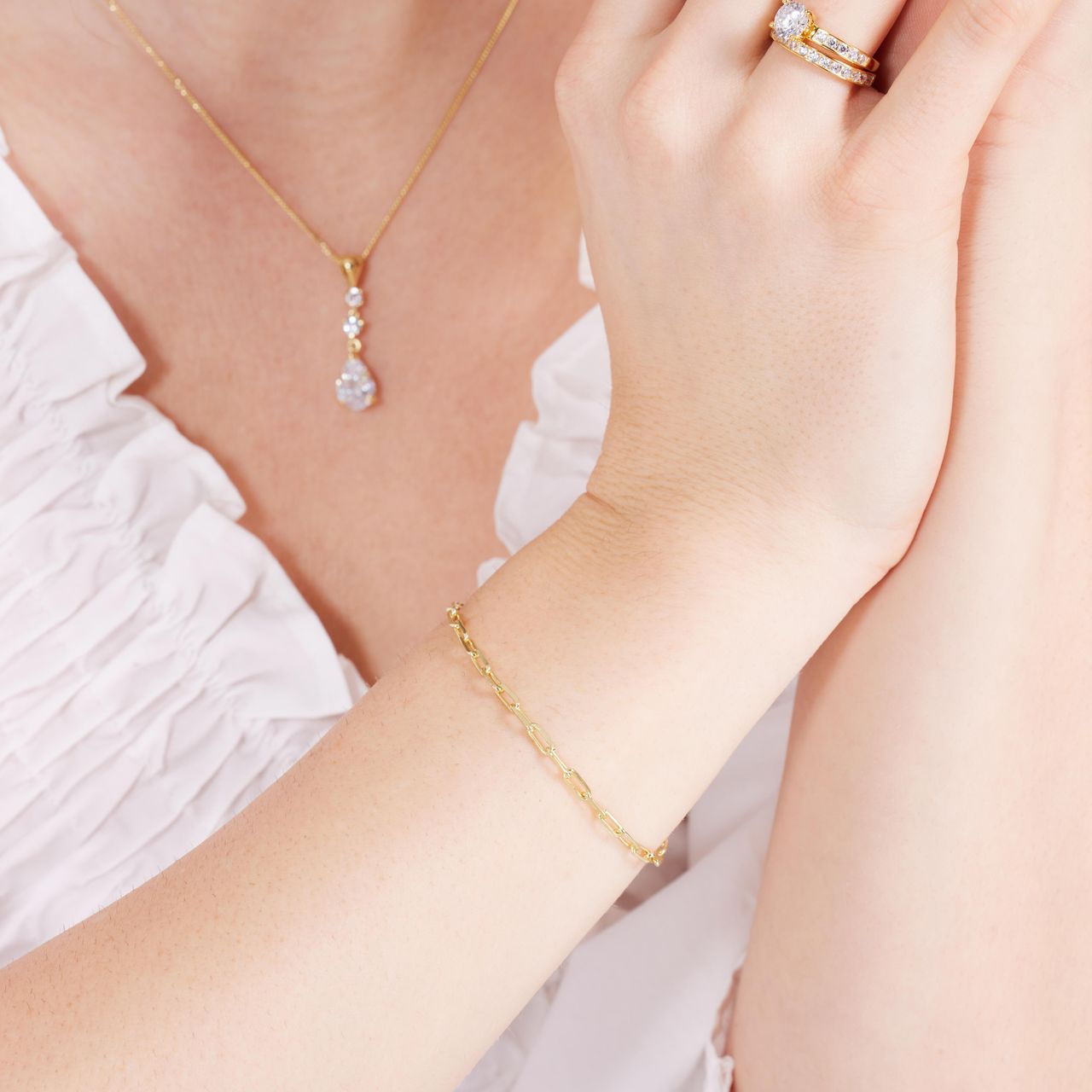 Zilveren goldplated schakelarmband voor dames