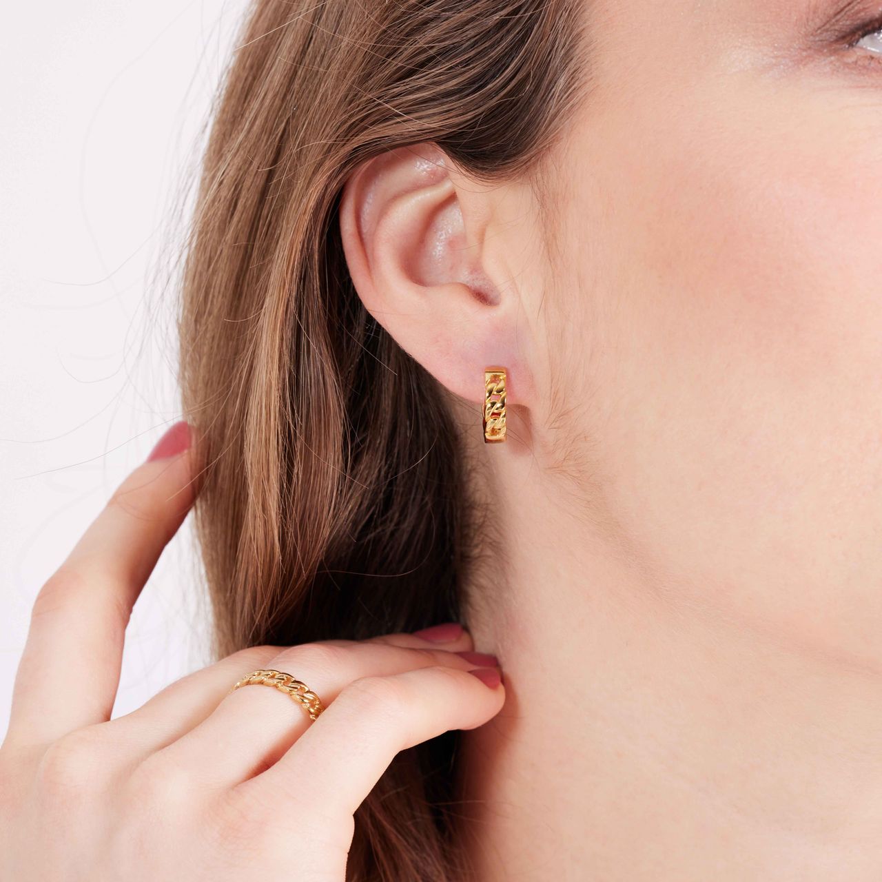 Zilveren goldplated oorringen gourmet schakel voor dames