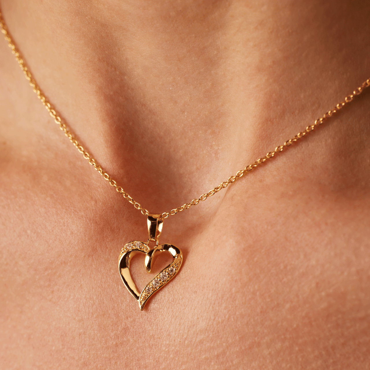 Zilveren goldplated ketting met hanger hart met zirkonia voor dames
