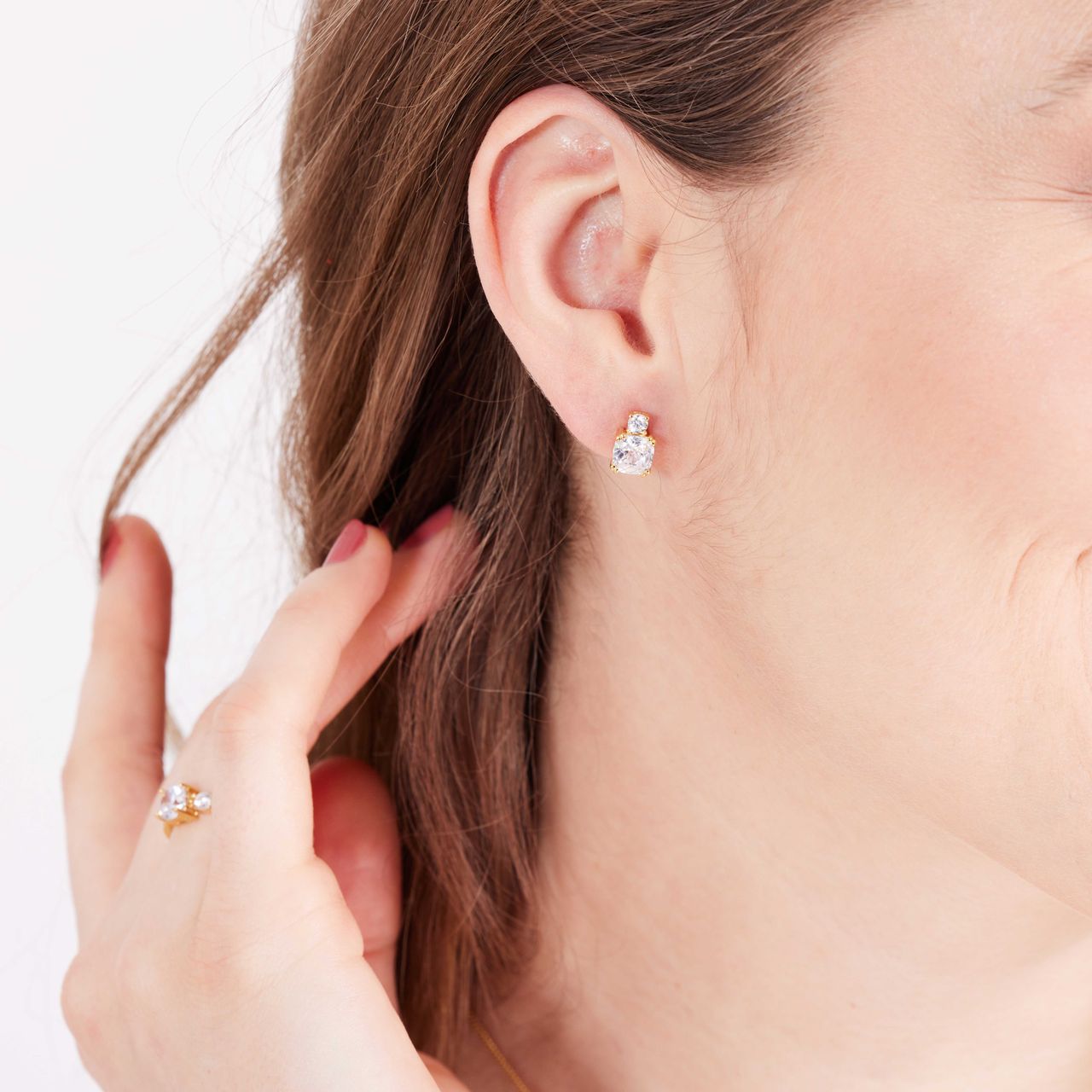 Zilveren goldplated oorknoppen met zirkonia voor dames