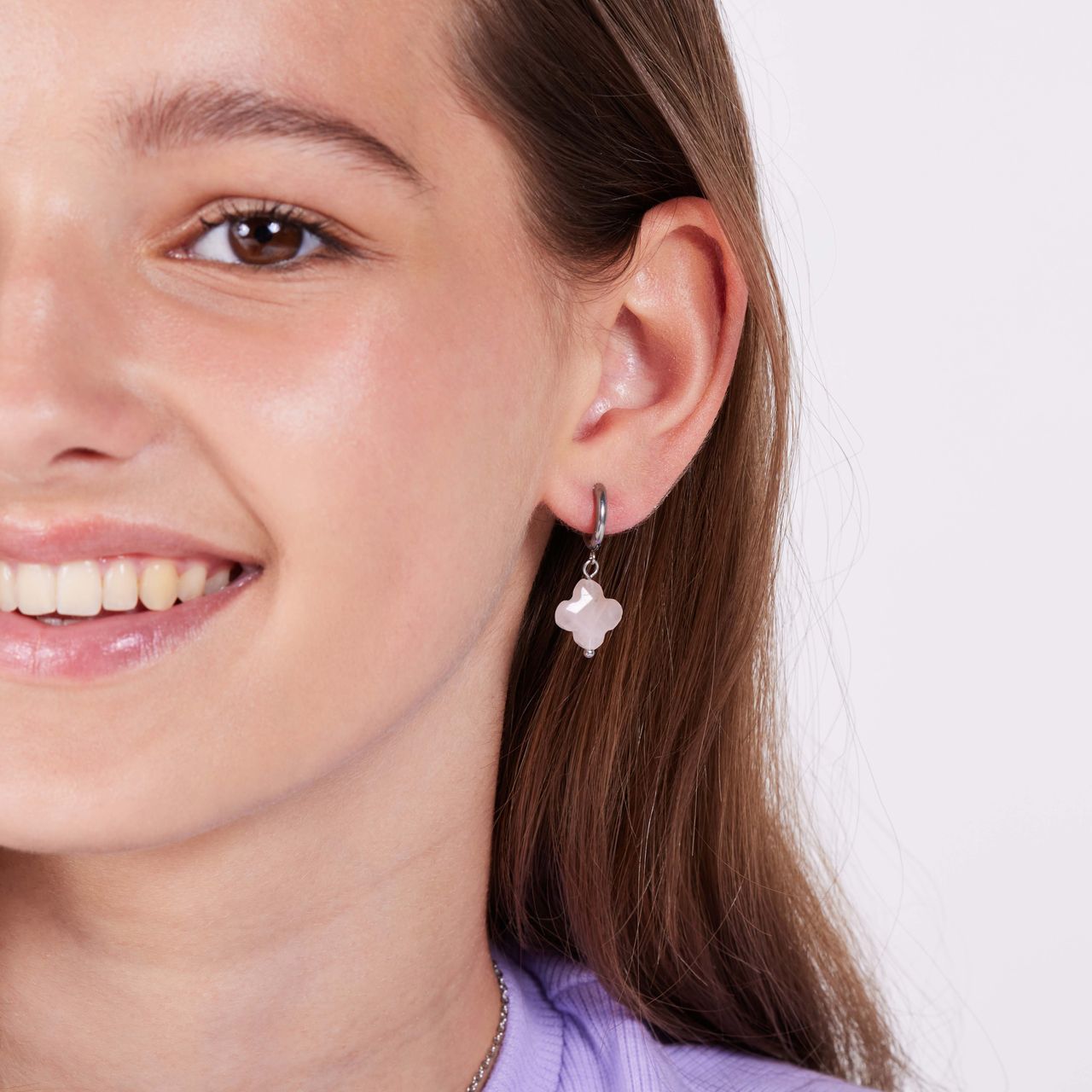 Stainless steel oorbellen met rozenkwarts