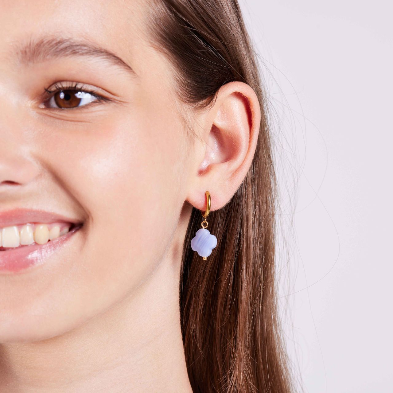 Stalen goldplated oorbellen blauwe agaat