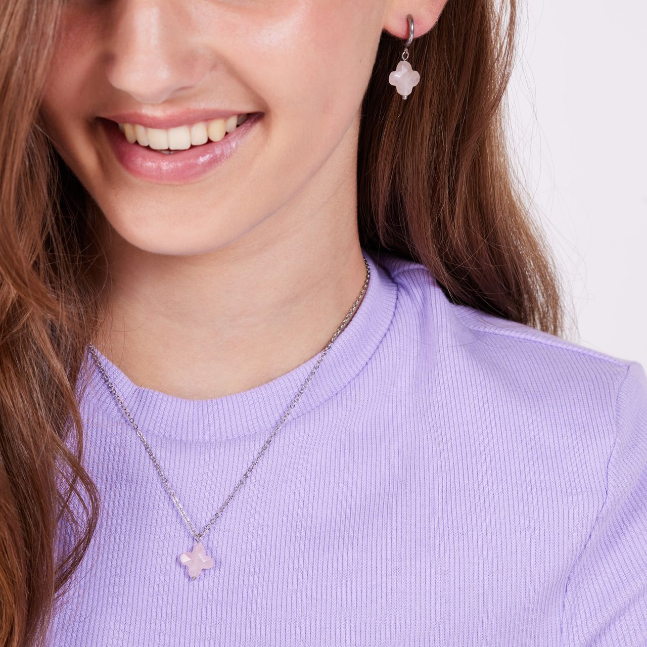 LuLu Jewels stalen ketting met rozenkwarts voor dames