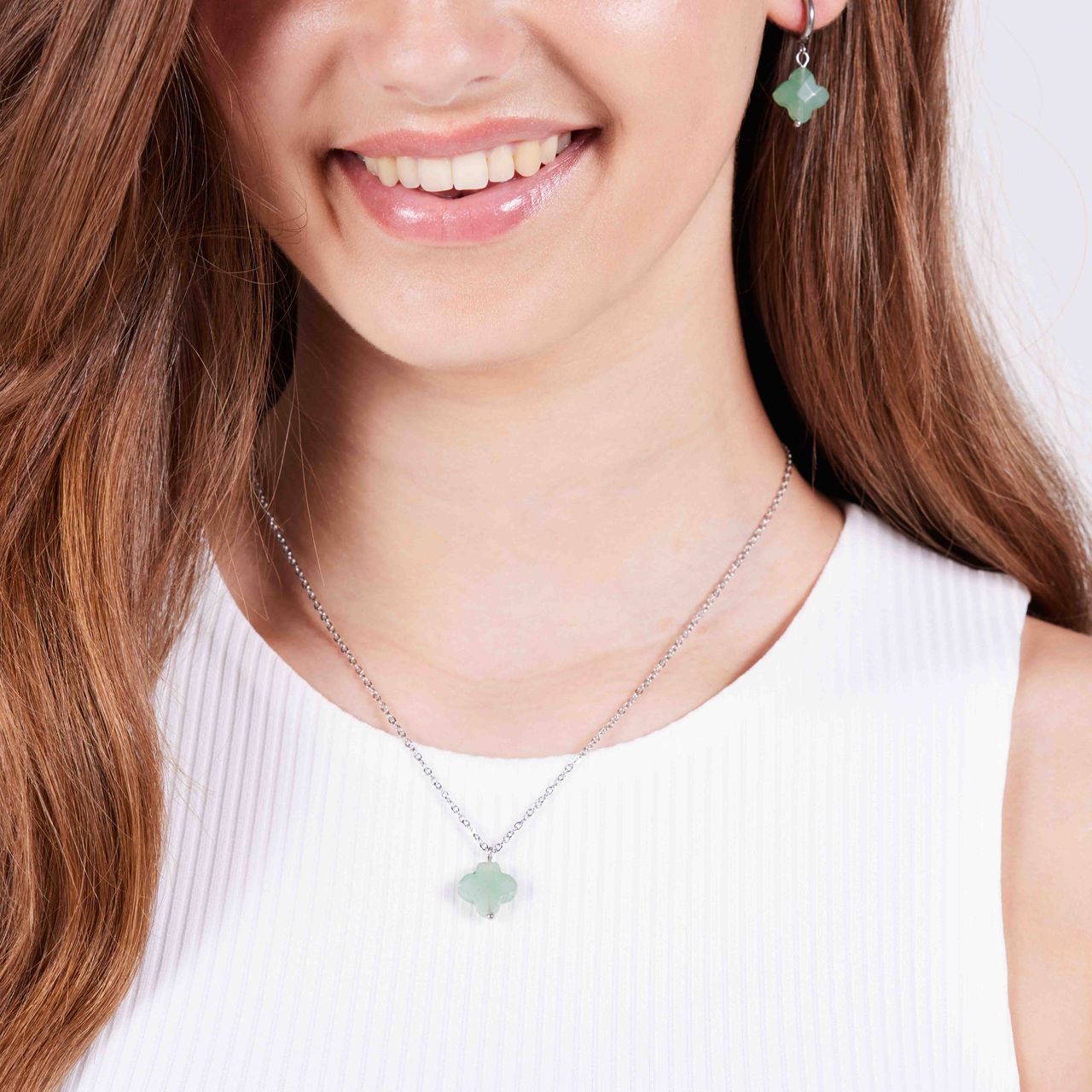 Stalen ketting met groene aventurijn voor dames