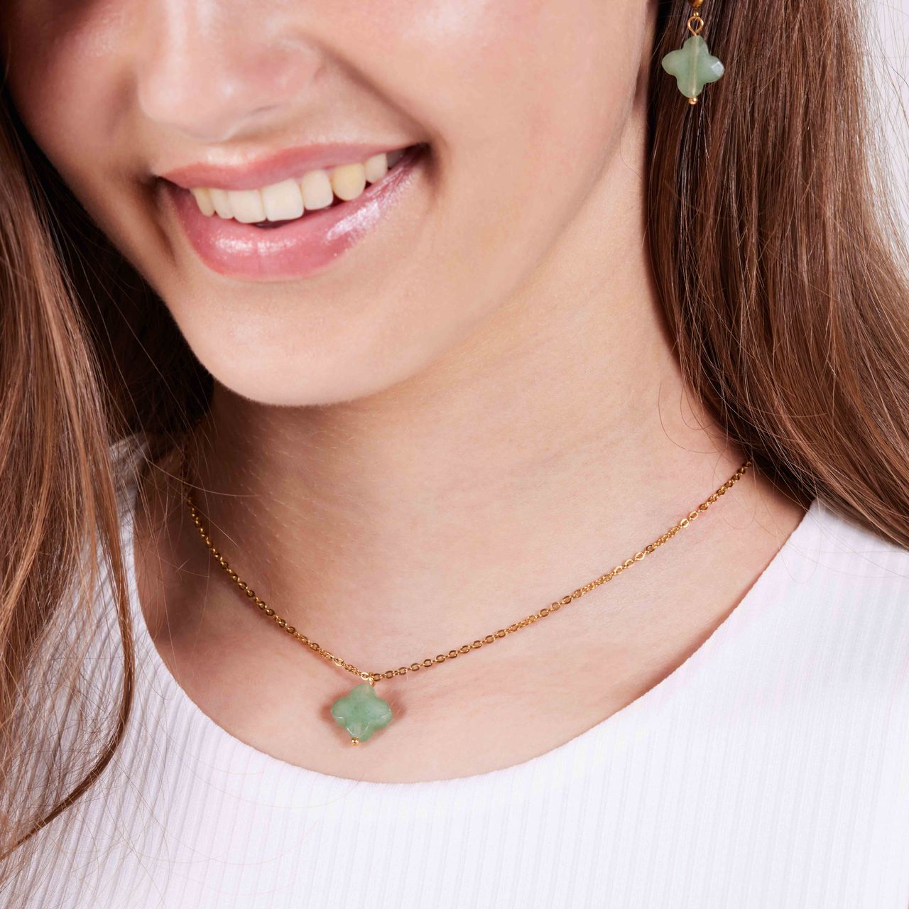 Stalen goldplated ketting groene aventurijn