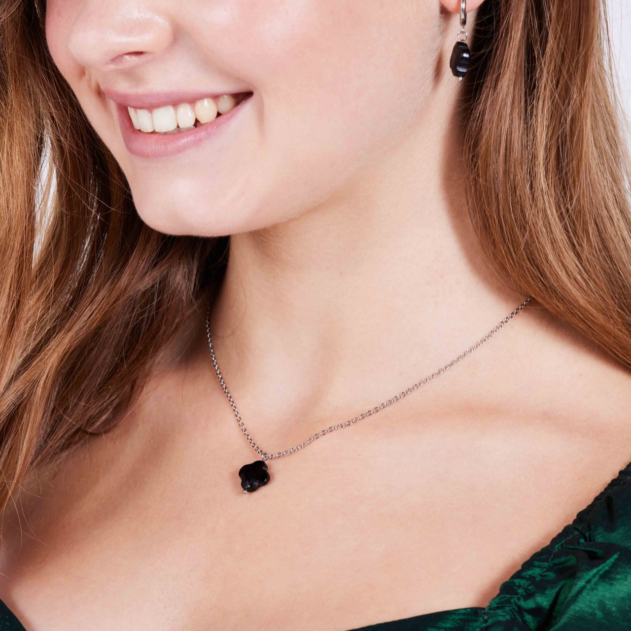 Halskette, Edelstahl, mit schwarzem Achat