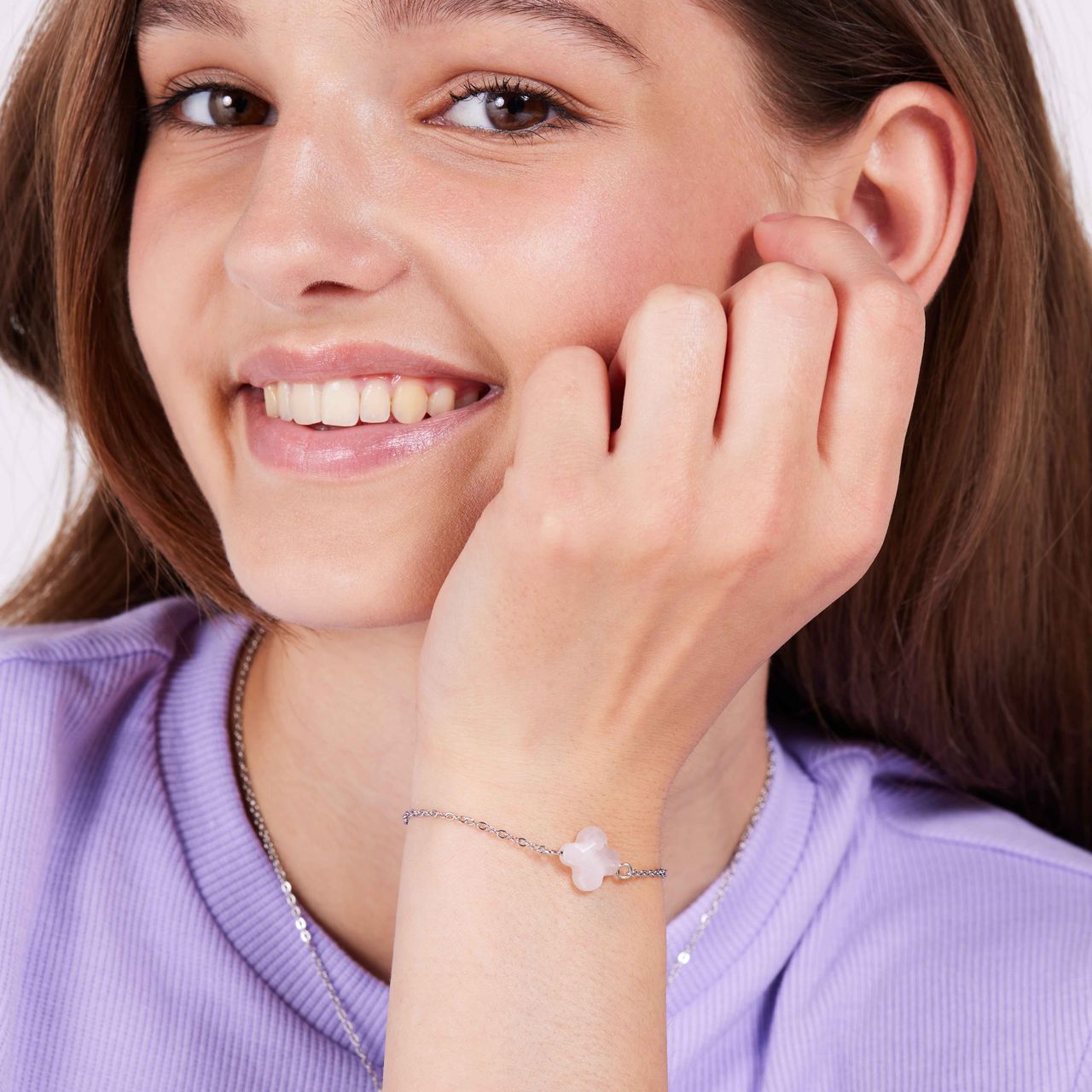 Stalen armband met rozenkwarts