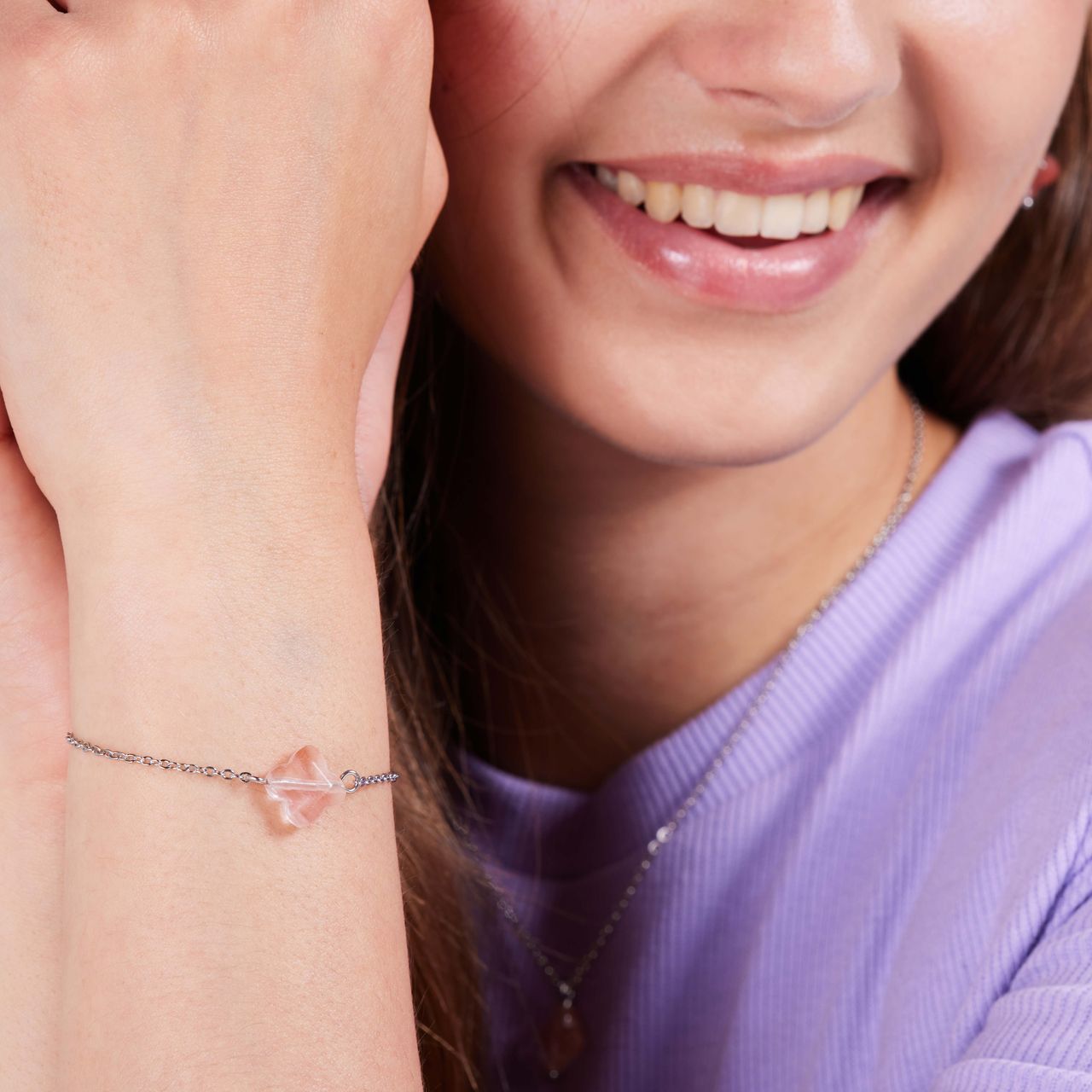 Stalen armband met rhodoniet