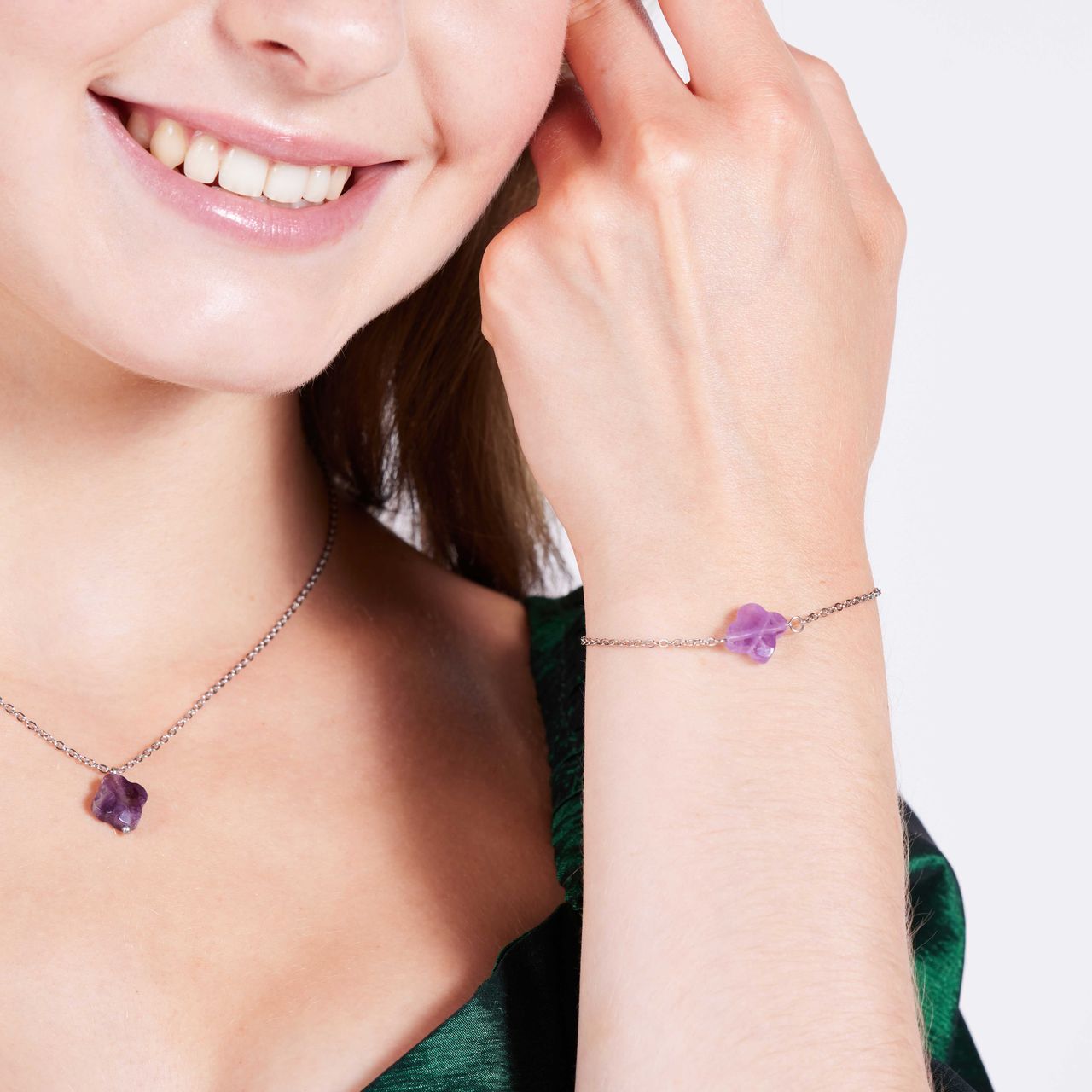 Stainless steel armband met amethist