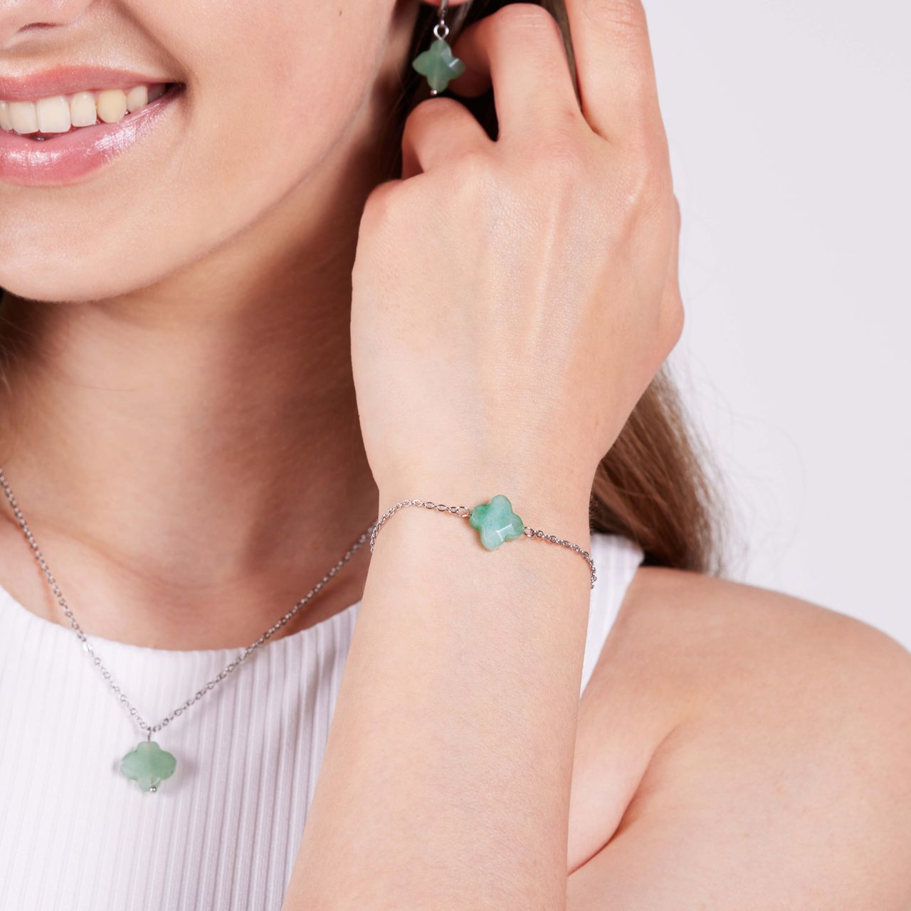 Stalen armband met groene aventurijn