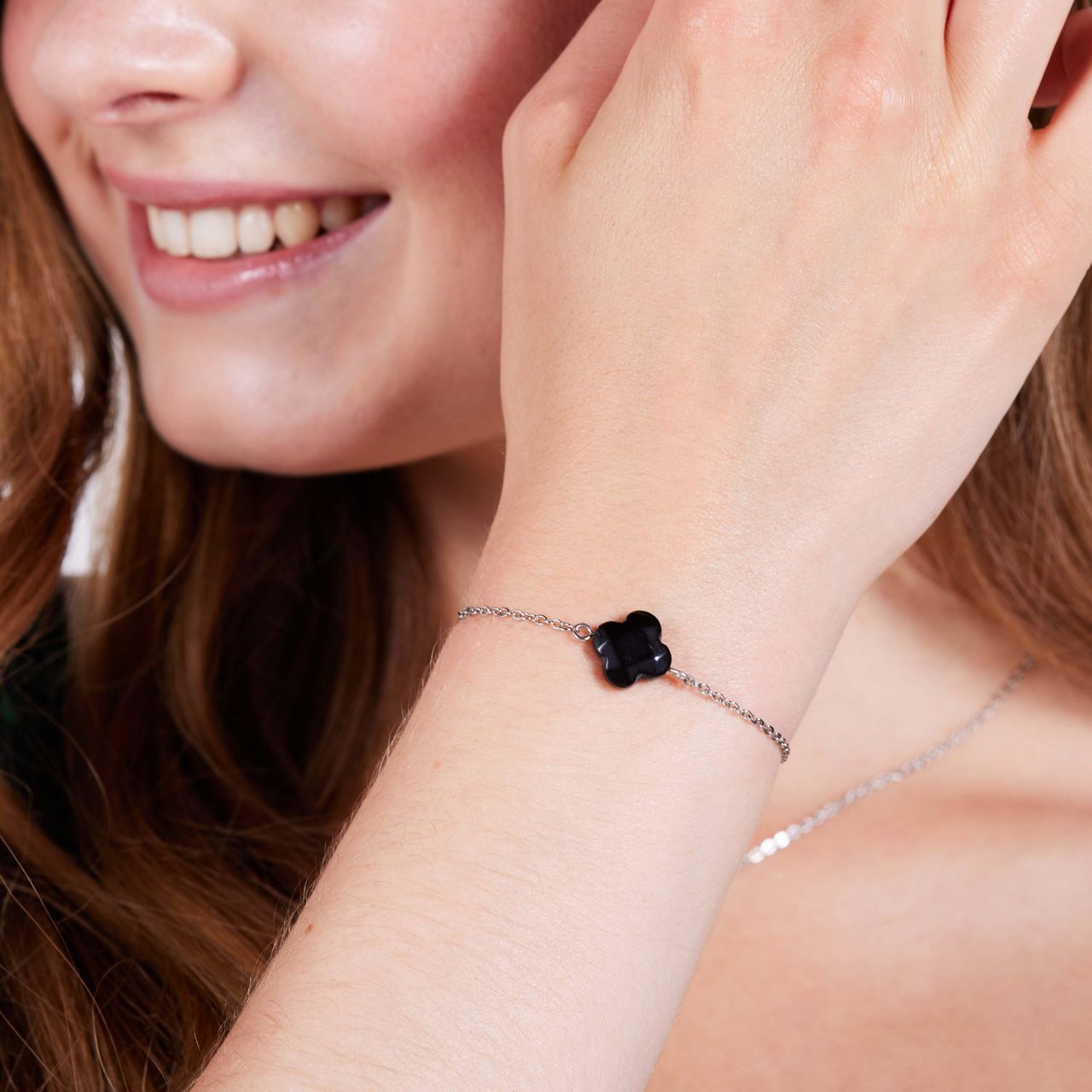 Stalen armband met zwarte agaat