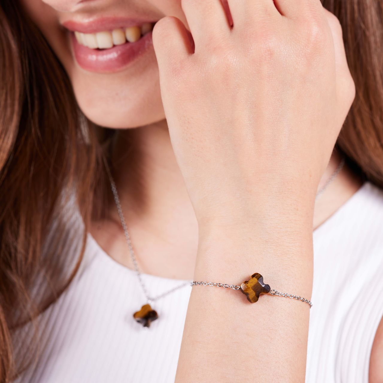 Stainless steel armband met tijgeroog