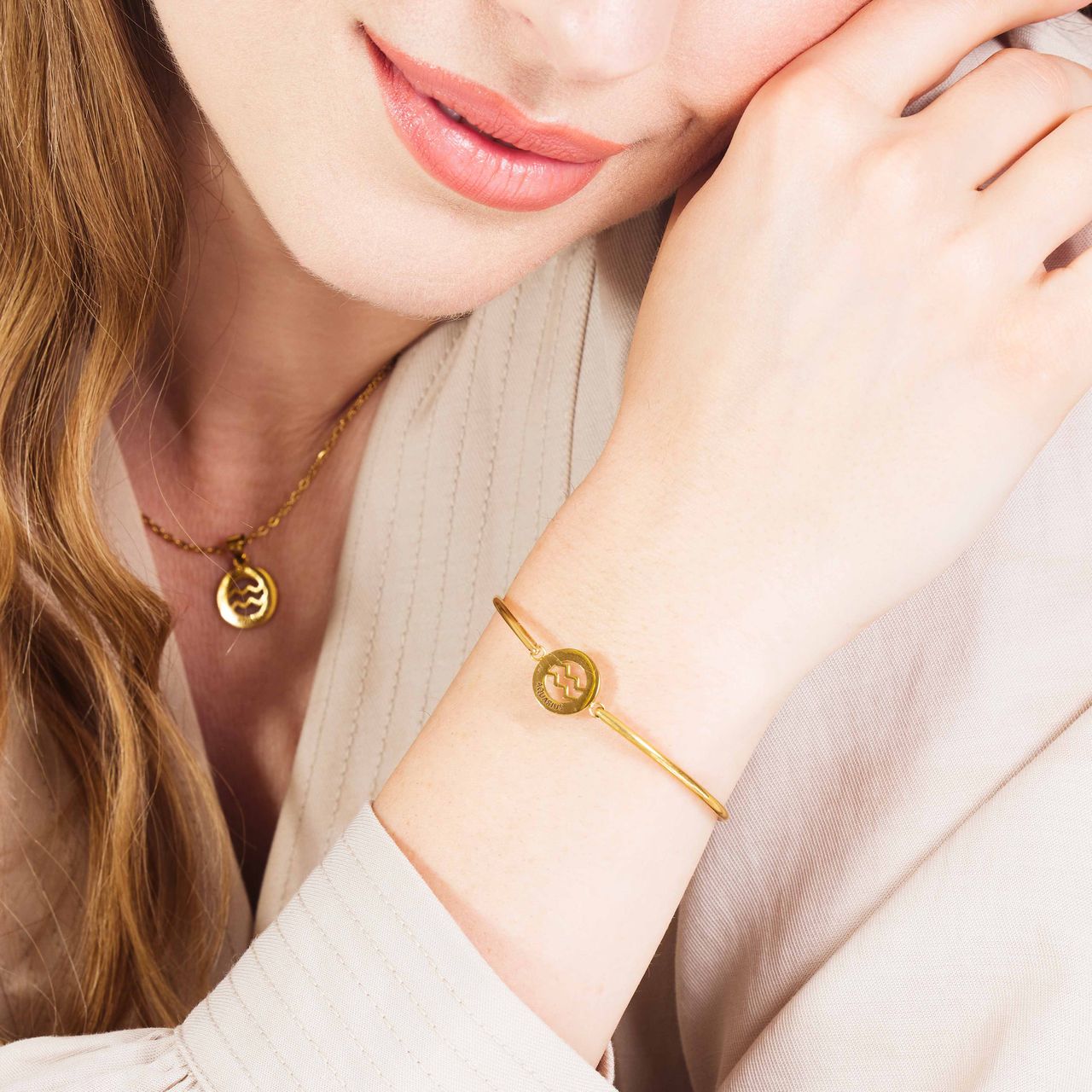 Stalen goldplated fantasiearmband met sterrenbeeld Waterman voor dames