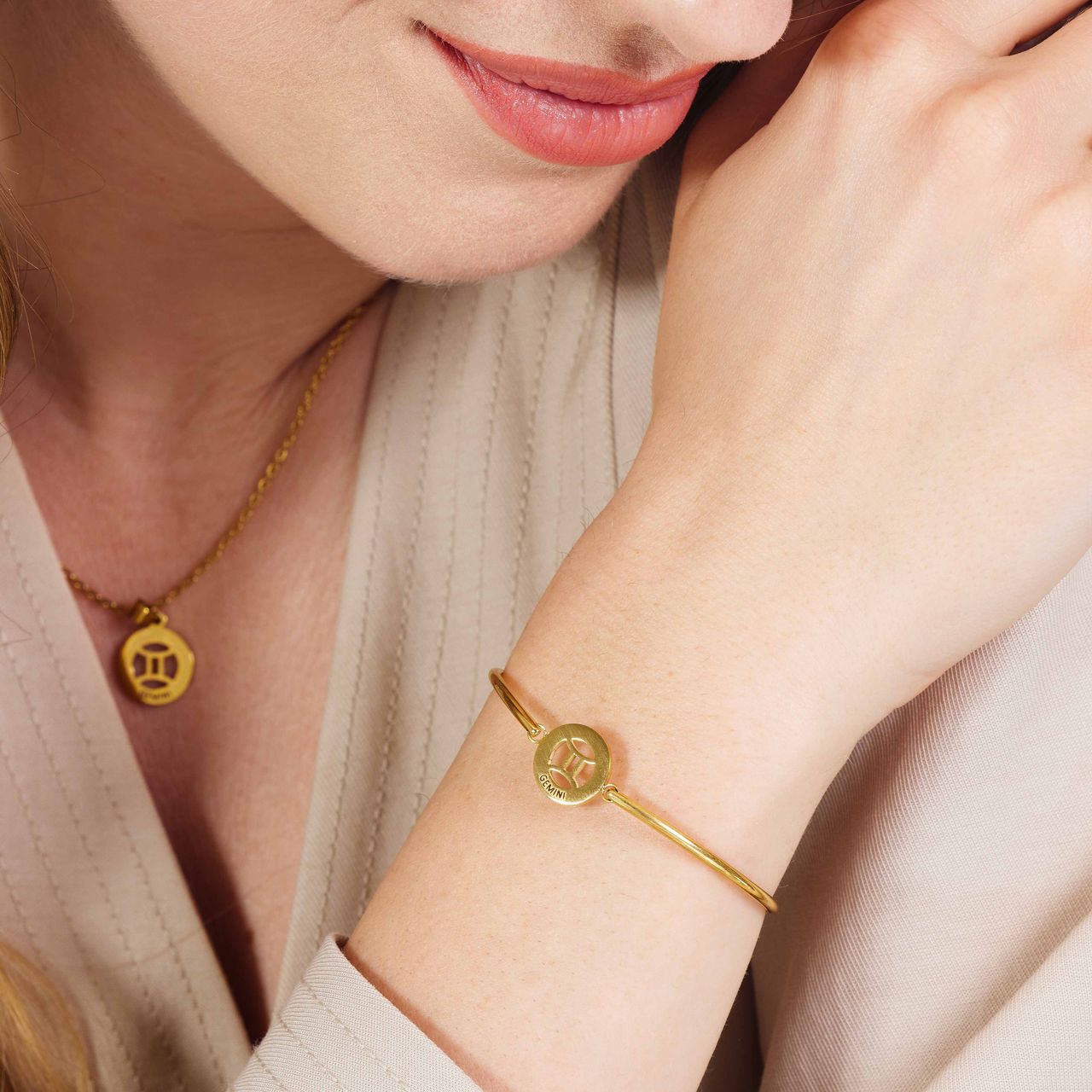 Stainless steel goldplated fantasiearmband met sterrenbeeld Tweeling voor dames