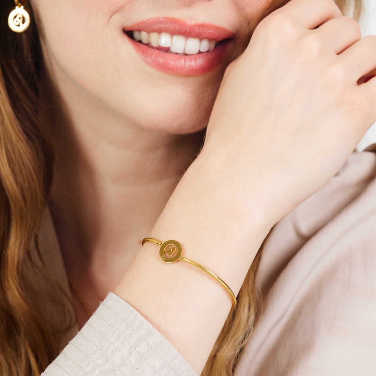 Stalen goldplated fantasiearmband met sterrenbeeld Leeuw voor dames
