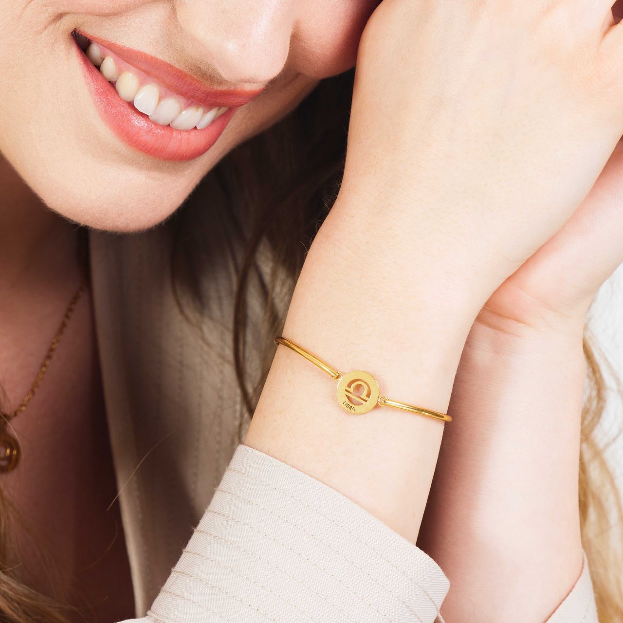 Stainless steel goldplated fantasiearmband met sterrenbeeld Weegschaal voor dames