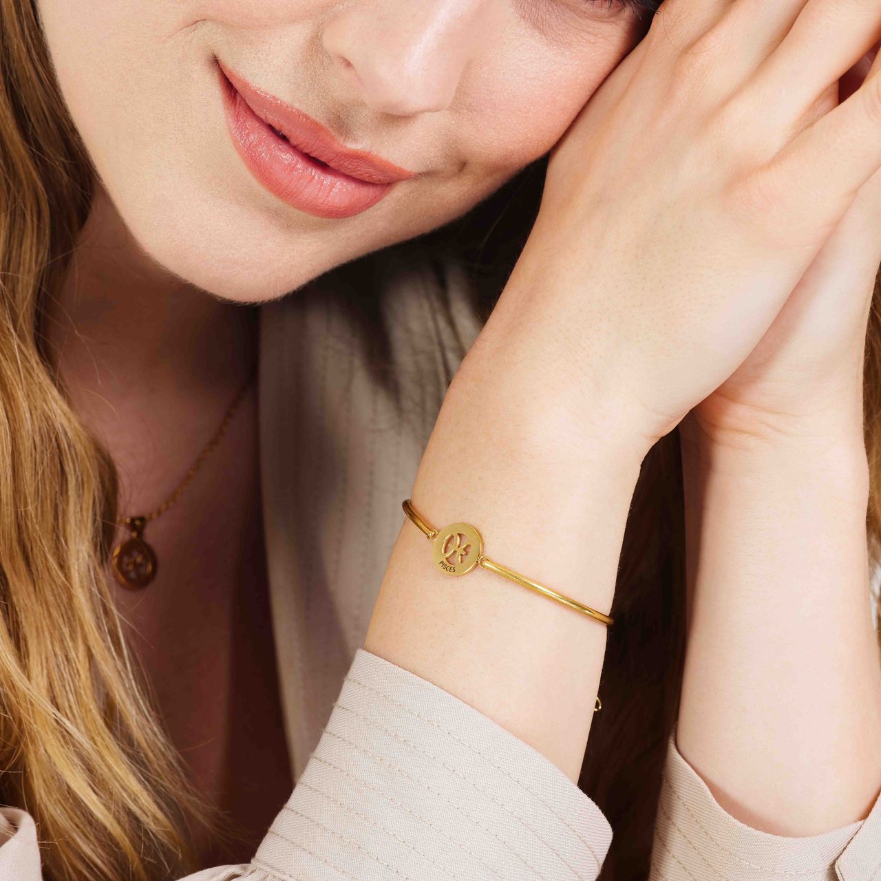 Stainless steel goldplated fantasiearmband met sterrenbeeld Vissen voor dames