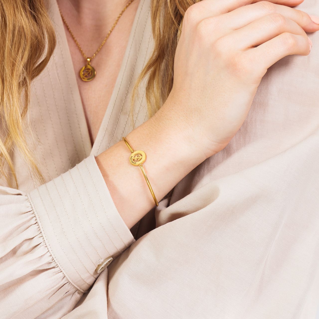 Stalen goldplated fantasiearmband met sterrenbeeld Boogschutter voor dames