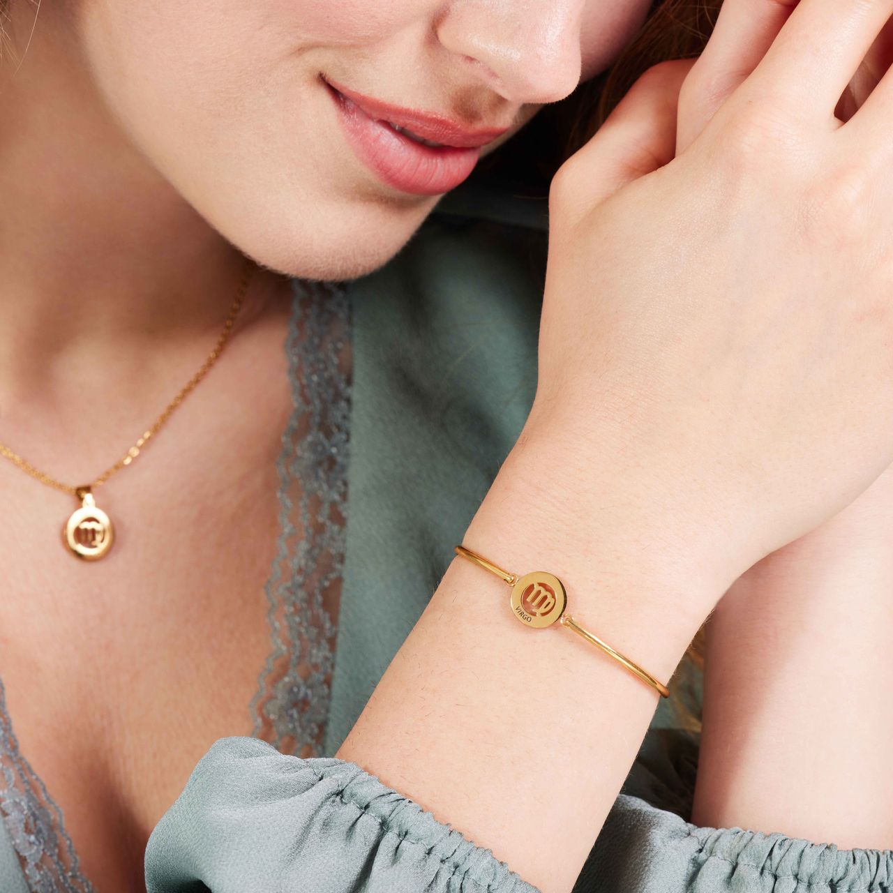 Stainless steel goldplated fantasiearmband met sterrenbeeld Maagd voor dames