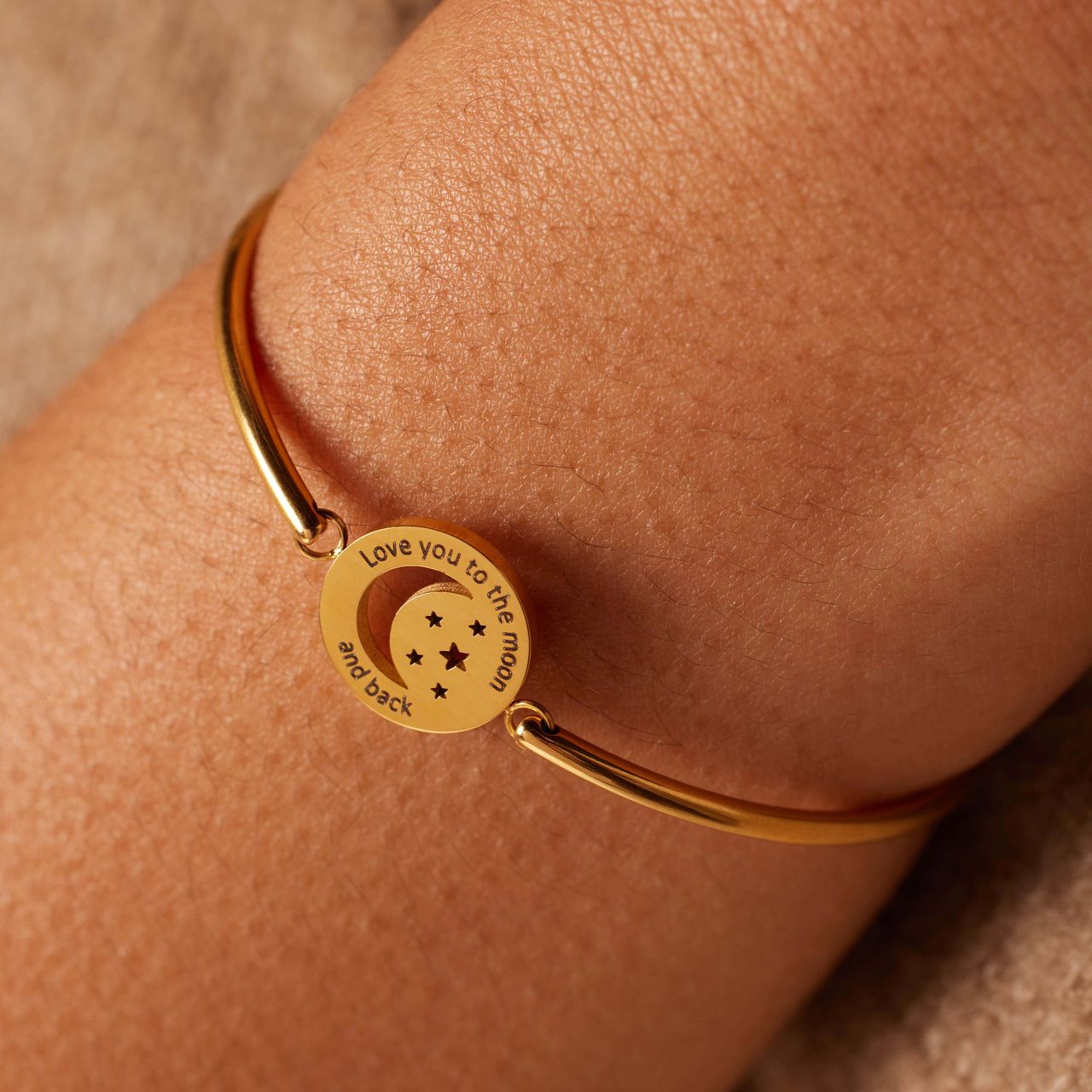 Stalen goldplated fantasiearmband met hanger met hanger to the moon and back voor dames
