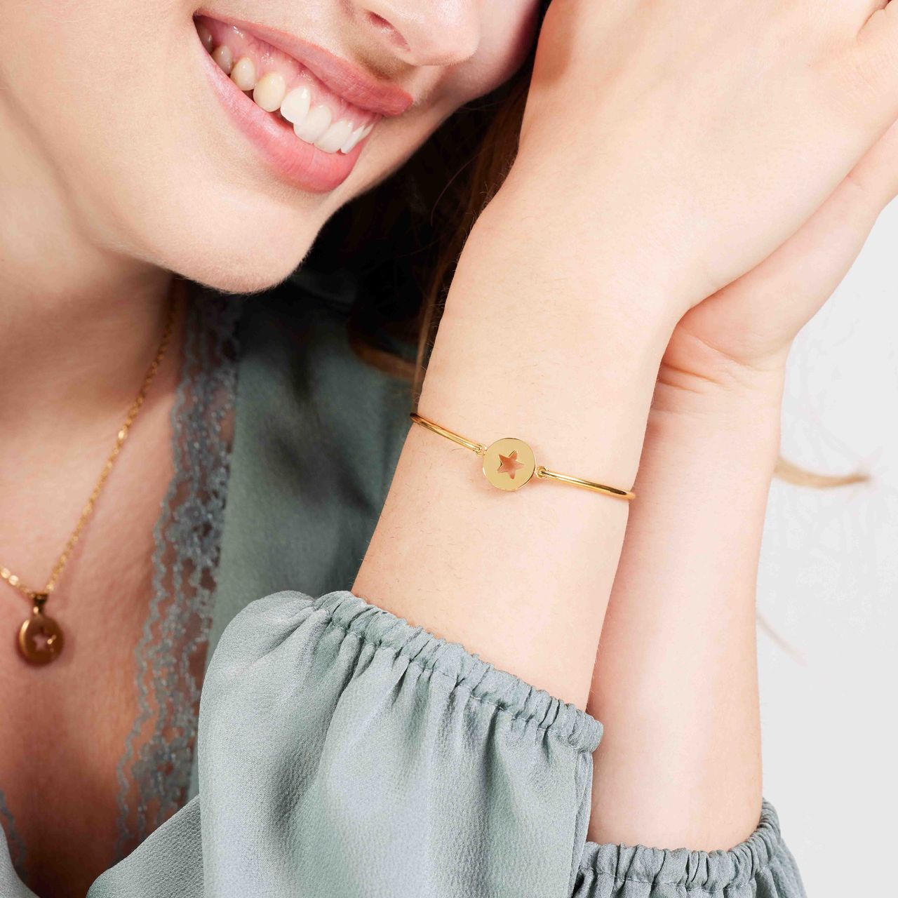 Stalen goldplated fantasiearmband met hanger voor dames