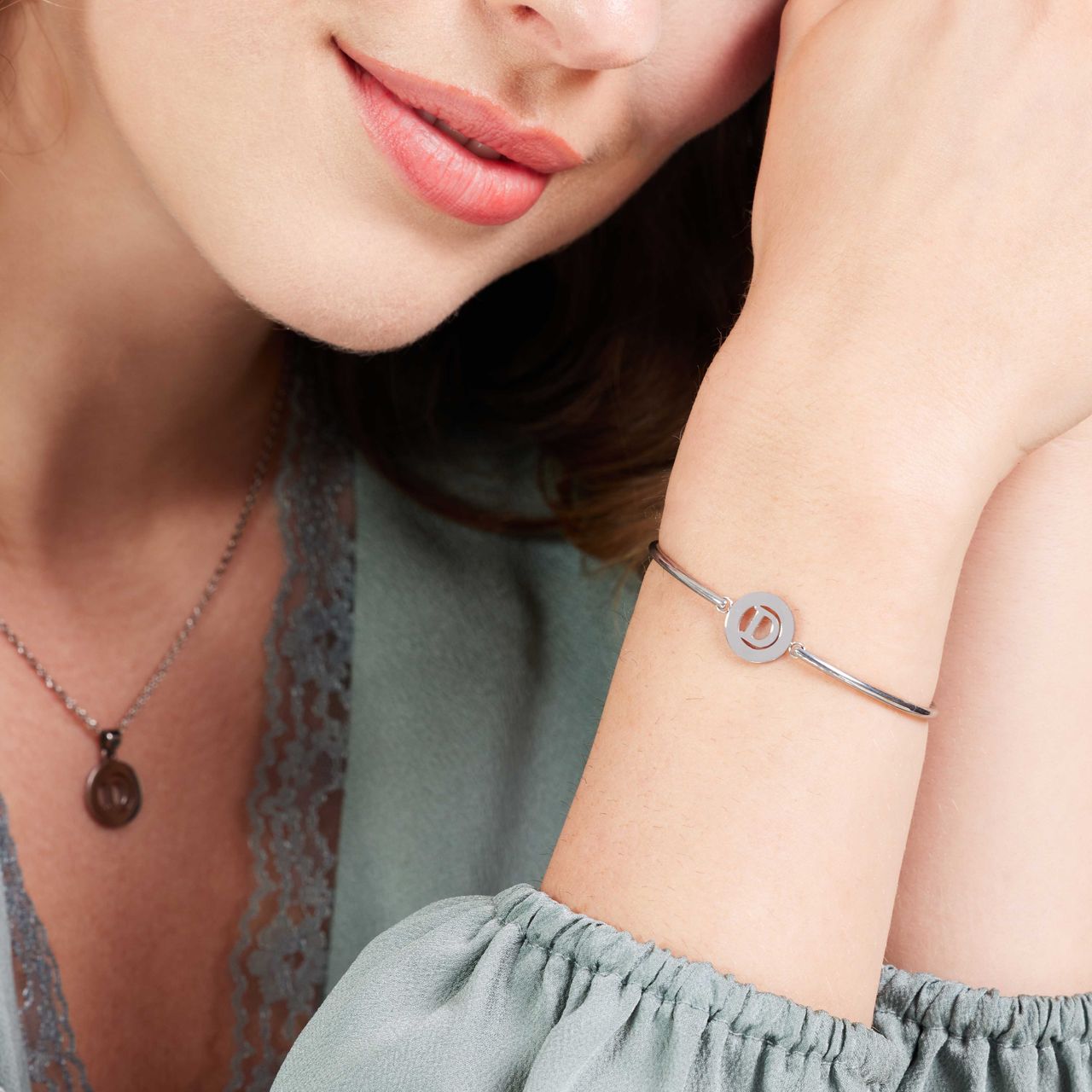 Stainless steel armband met letter - D
