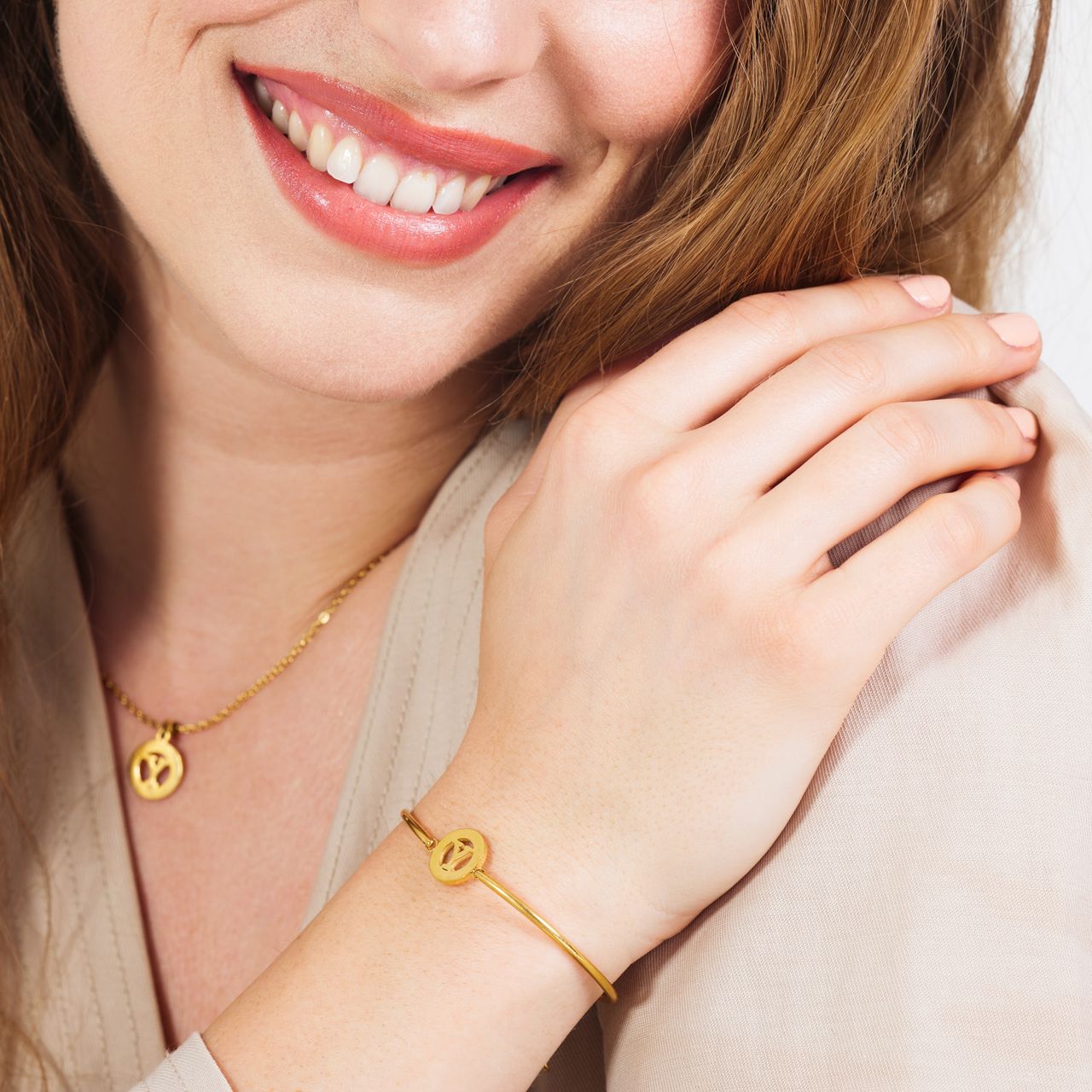 Stainless steel goldplated fantasiearmband met letterhanger Y voor dames