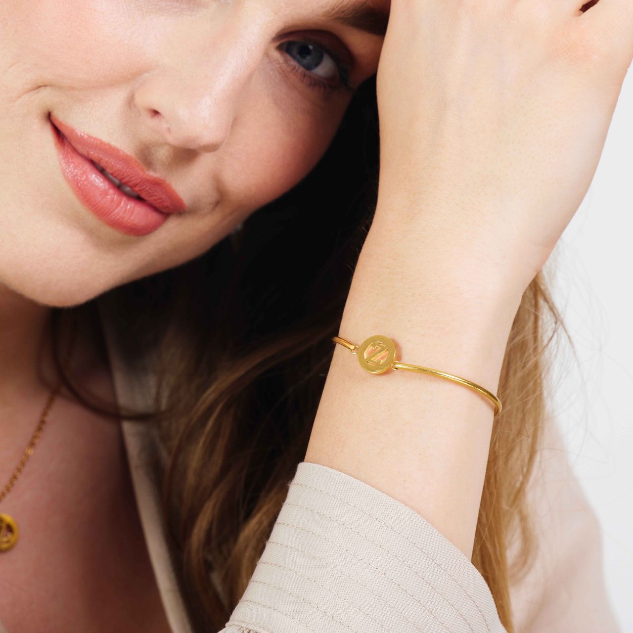 Stalen goldplated armband met letter - Z