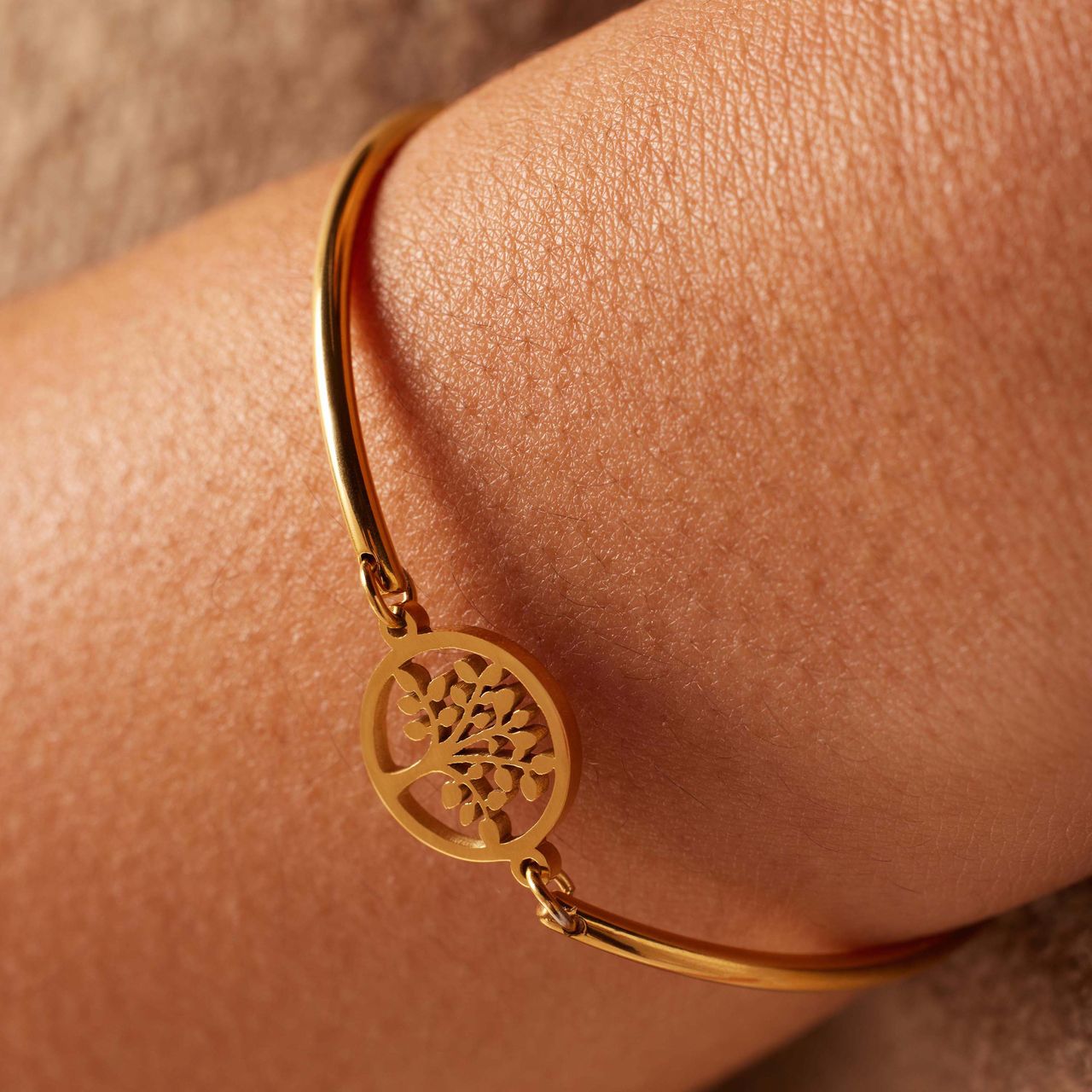 Stainless steel goldplated armband met levensboom