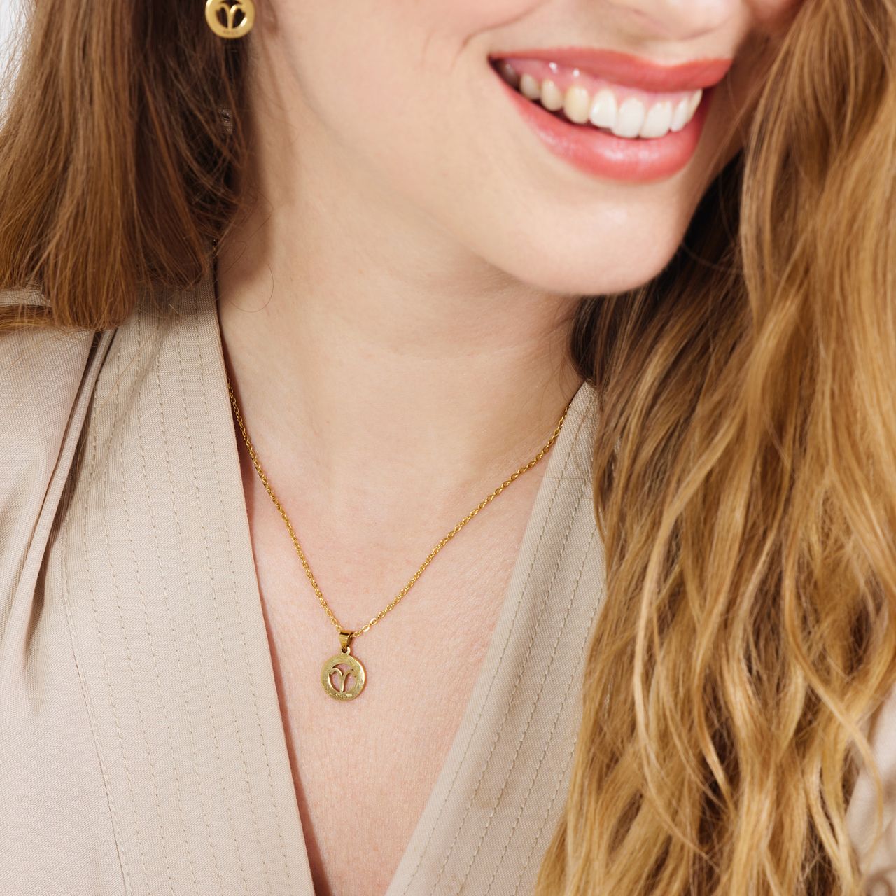 Stainless steel goldplated ketting met hanger sterrenbeeld Ram voor dames