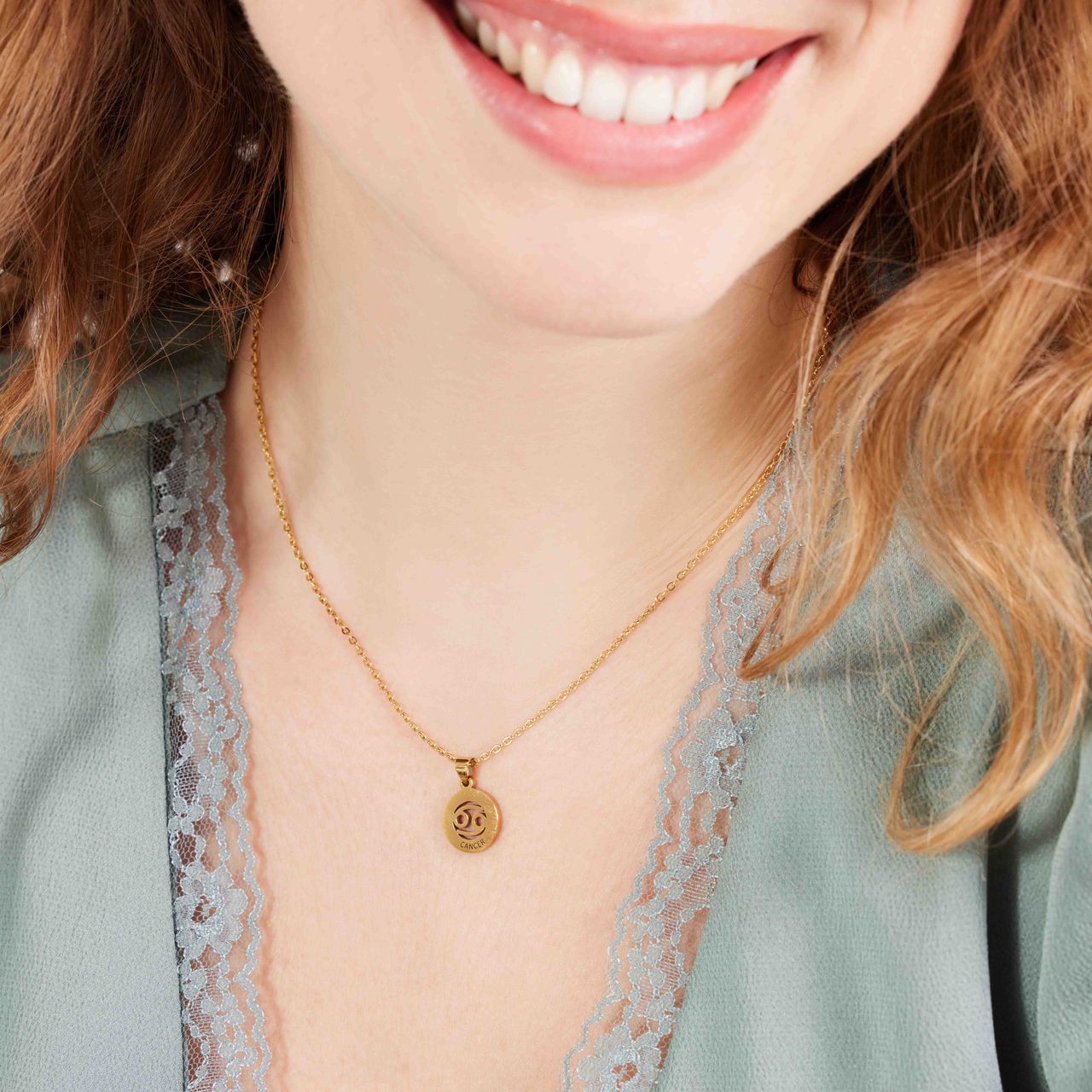 Stainless steel goldplated ketting met hanger sterrenbeeld Kreeft voor dames