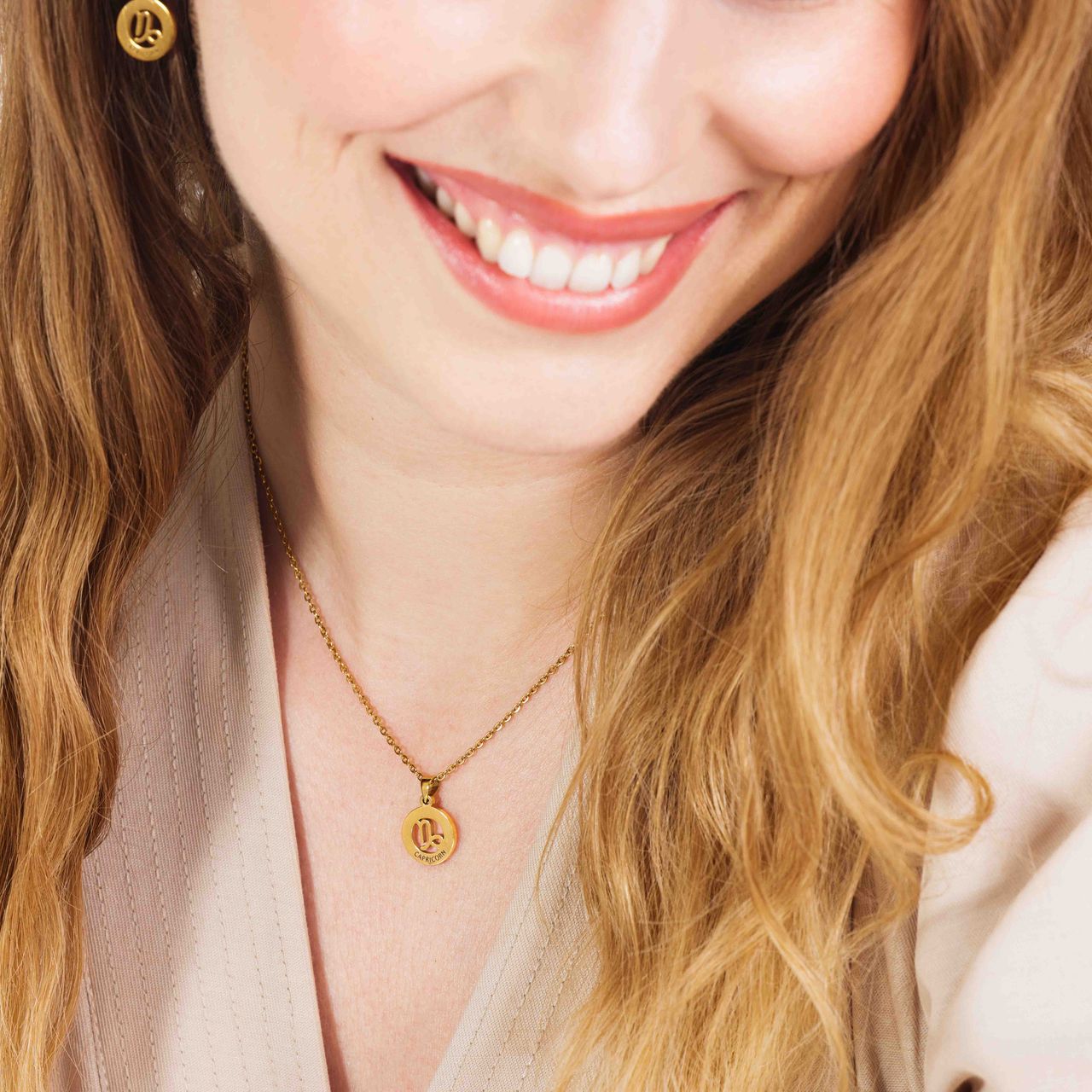 Stalen goldplated ketting met hanger sterrenbeeld Steenbok voor dames