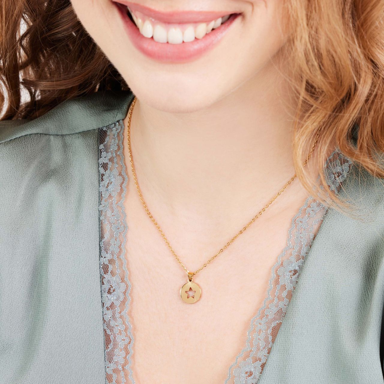 Stalen goldplated ketting met hanger ster