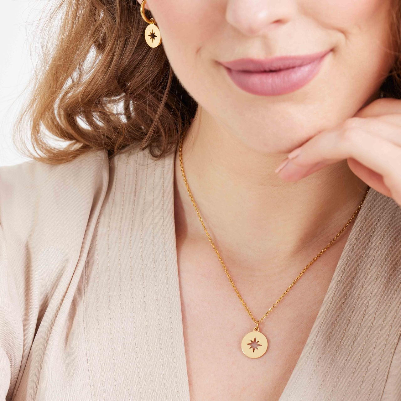 Stainless steel goldplated ketting met hanger Poolster