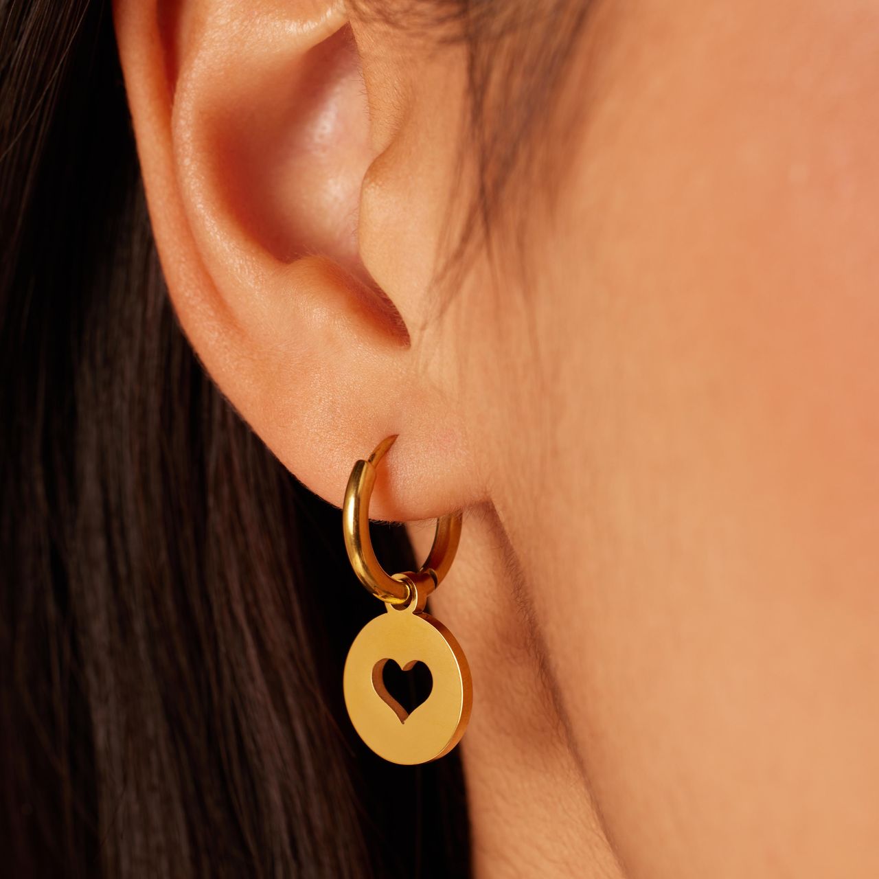 Stainless steel goldplated oorringen met hanger met open hart voor dames