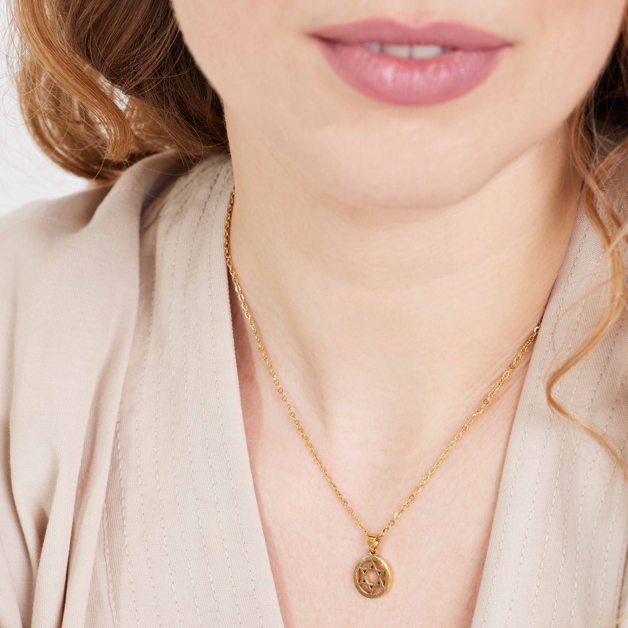 Stainless steel goldplated ketting met hanger Davidster voor dames