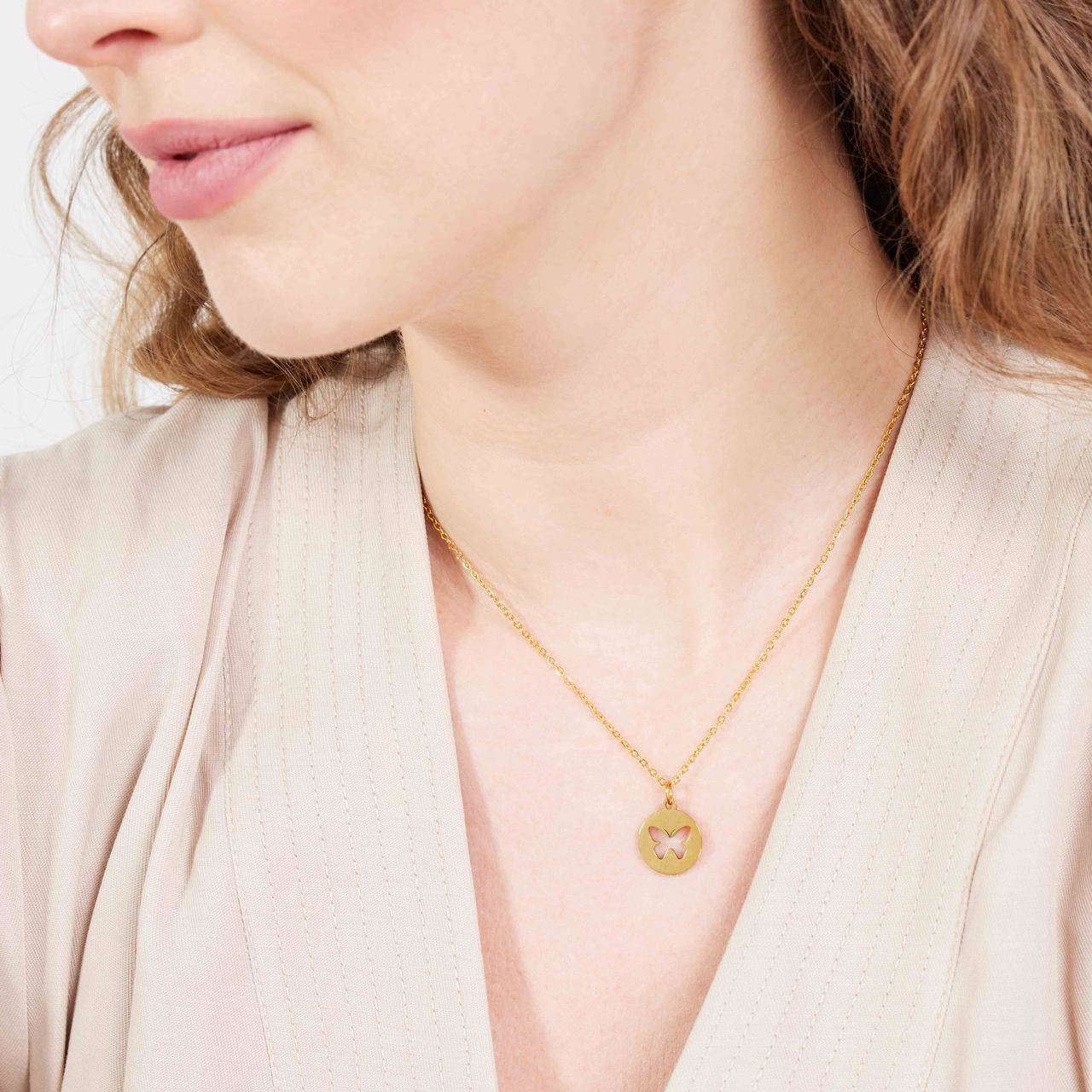 Stalen goldplated ketting met hanger vlinder