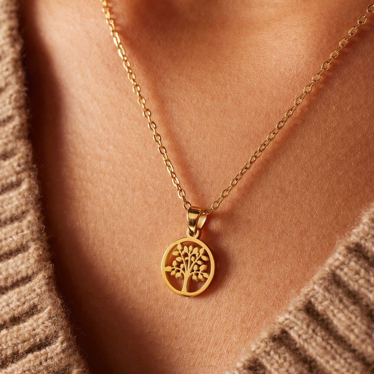 LivLiv stainless steel goldplated ketting met hanger levensboom voor dames