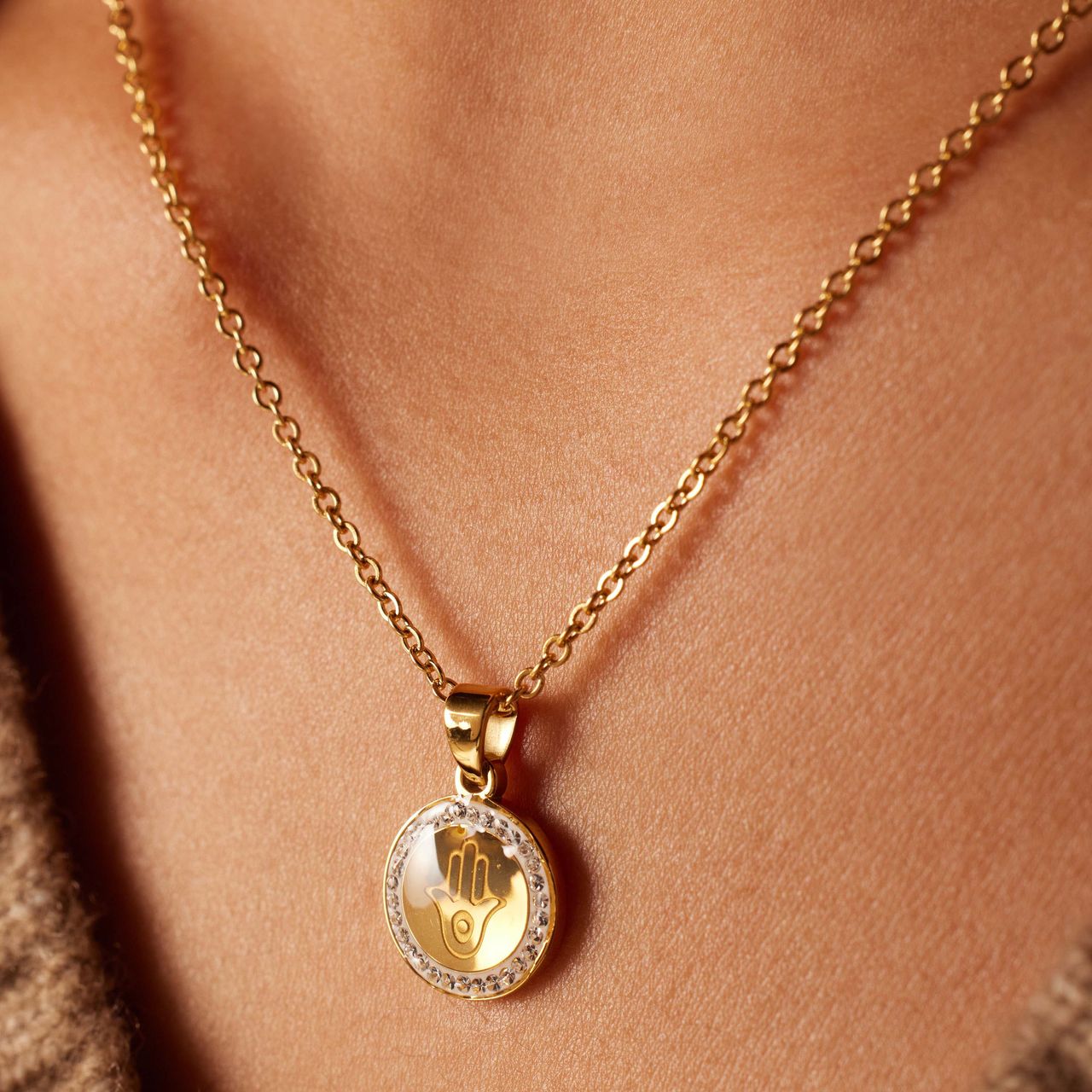 Stalen goldplated ketting met hanger munt voor dames
