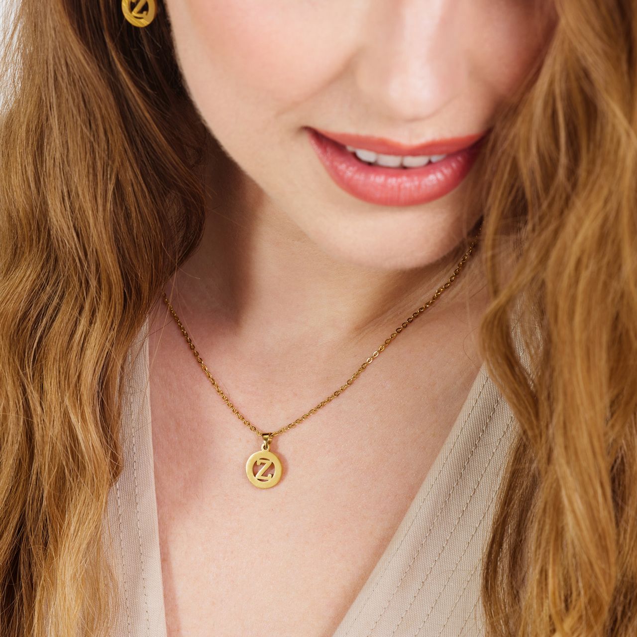 Stalen goldplated ketting met letterhanger Z voor dames