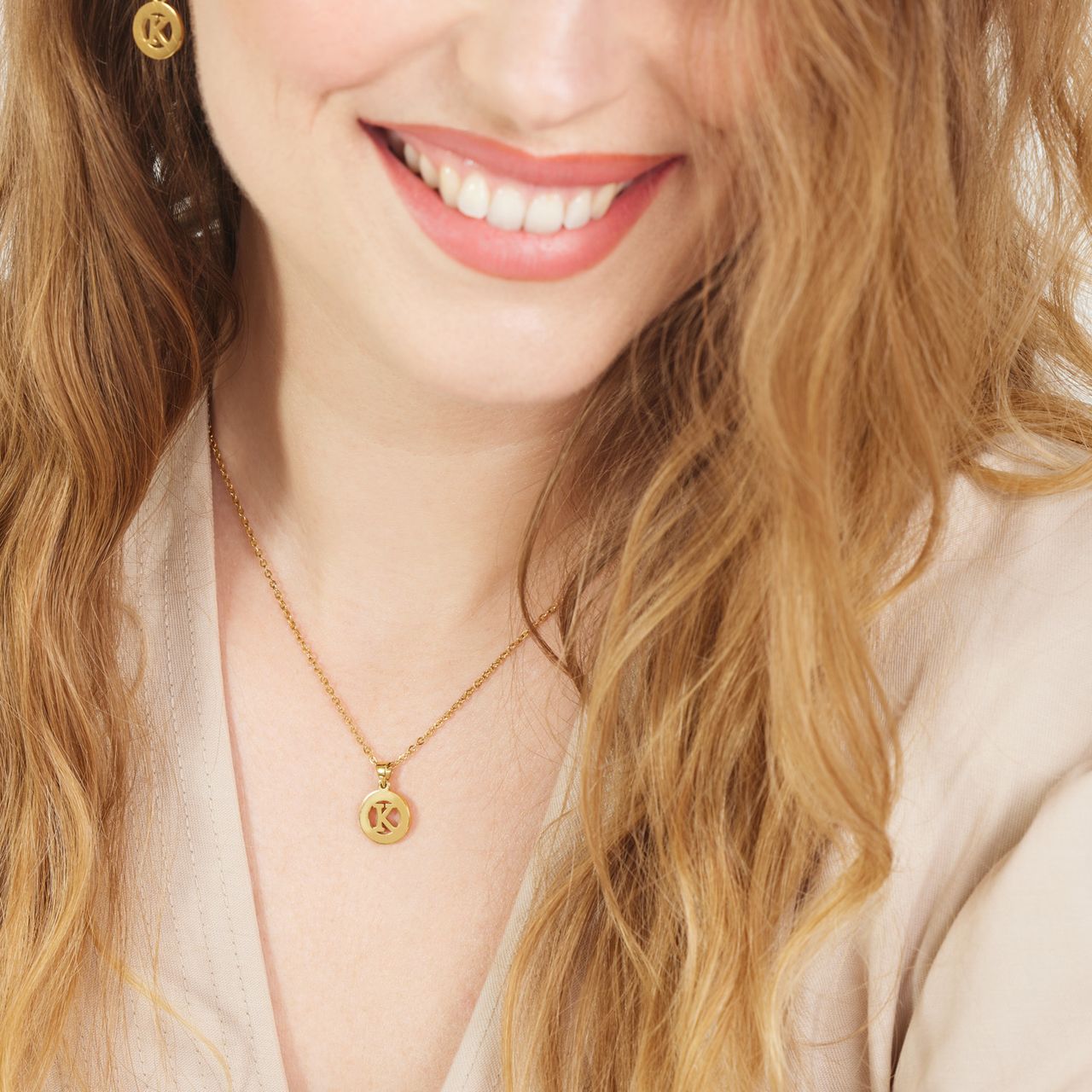 Stalen goldplated ketting met letter - K
