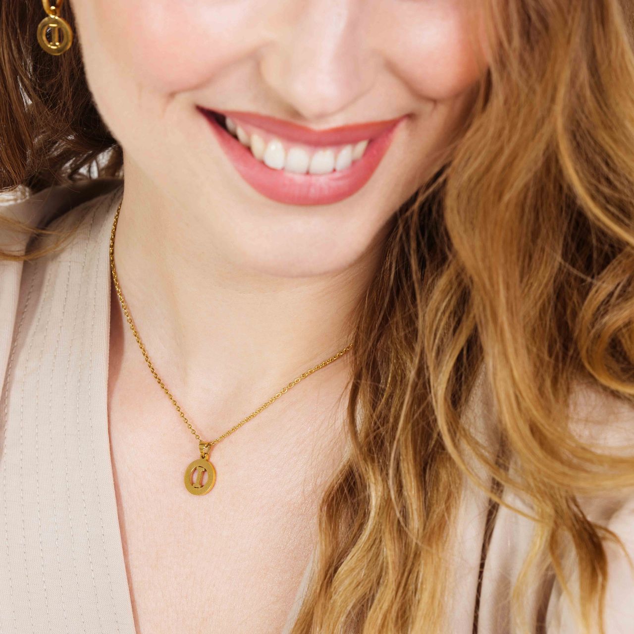 Stalen goldplated ketting met letter - I