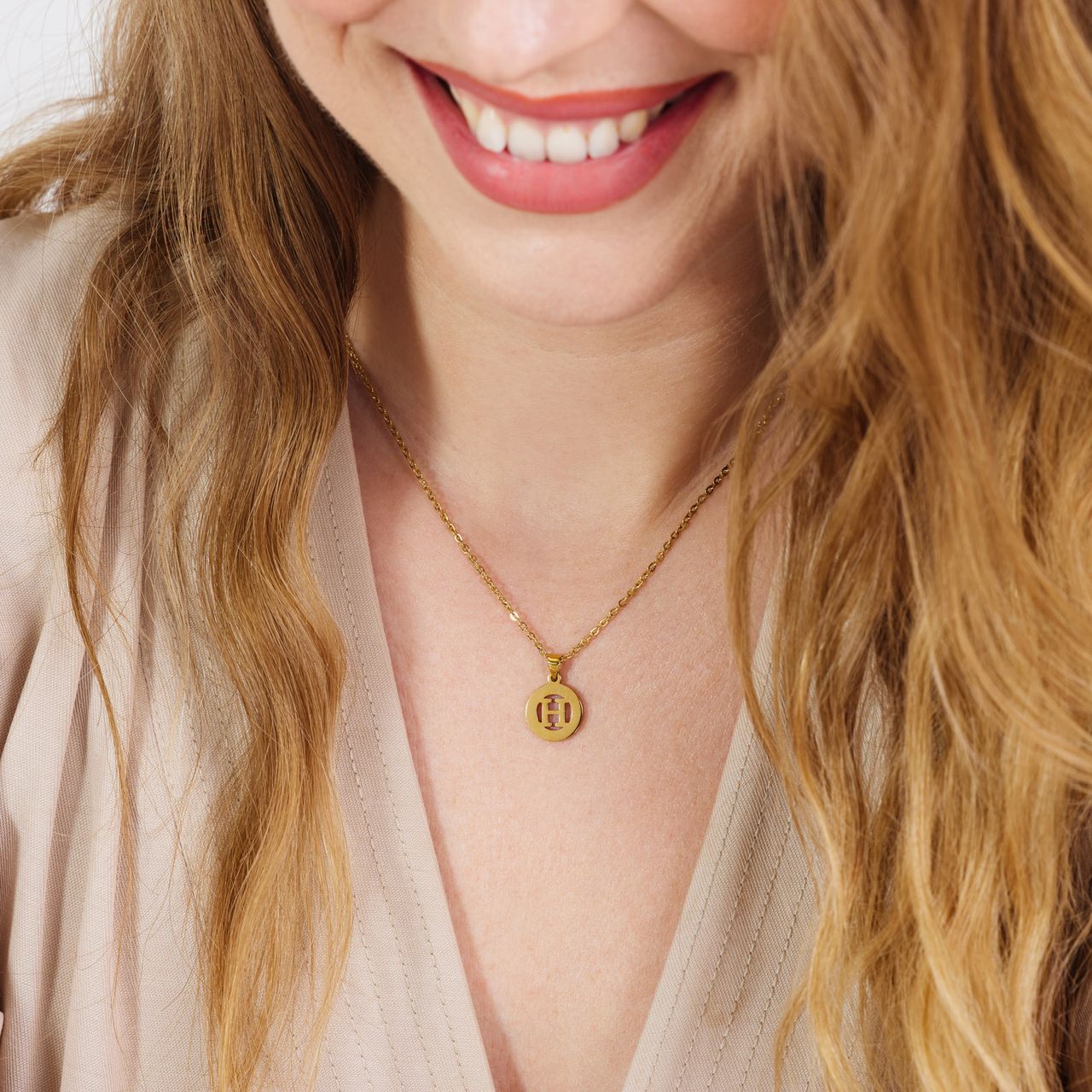 Stainless steel goldplated ketting met letterhanger H voor dames
